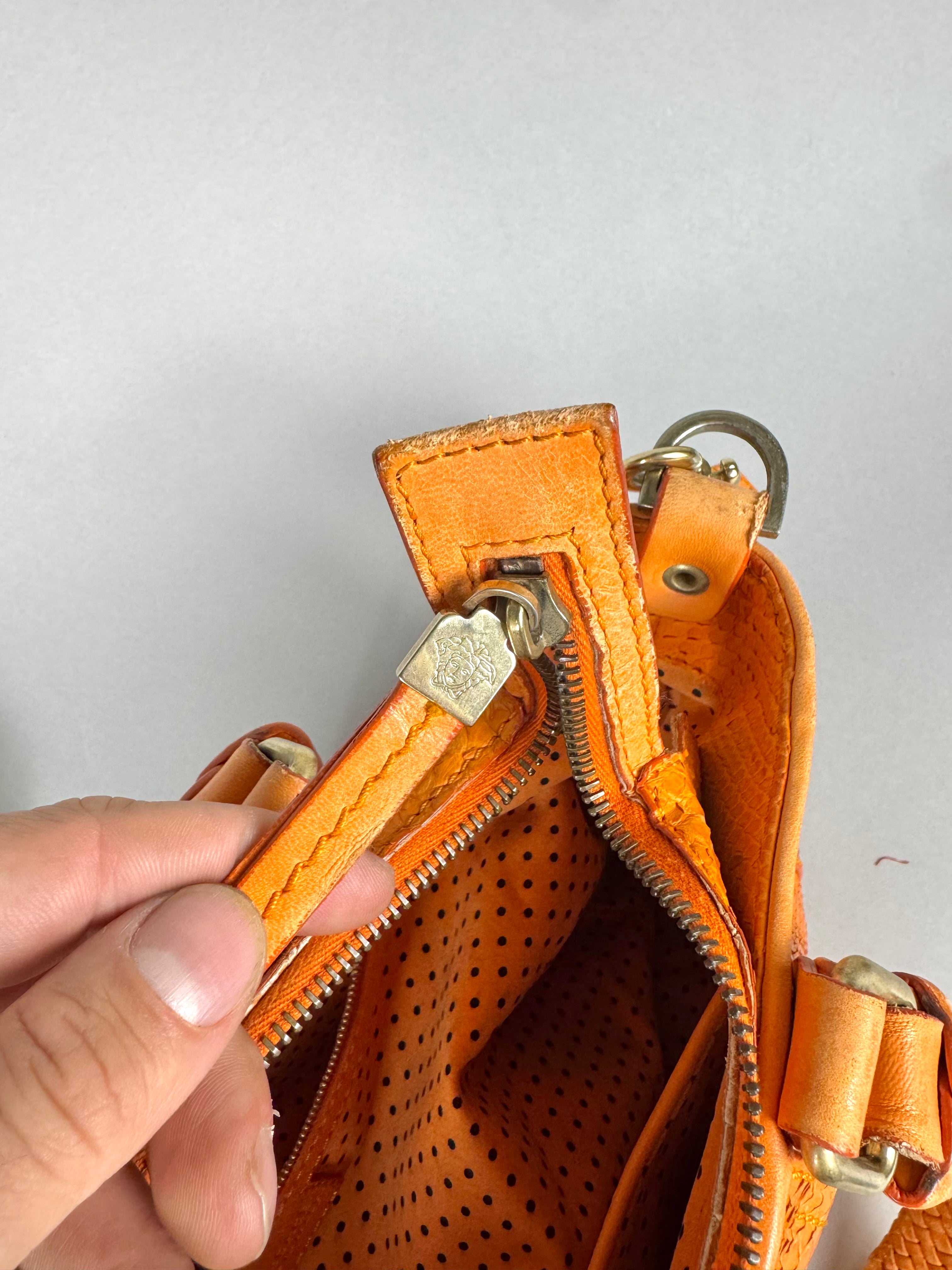 Versace Orange Python and Leather Tote