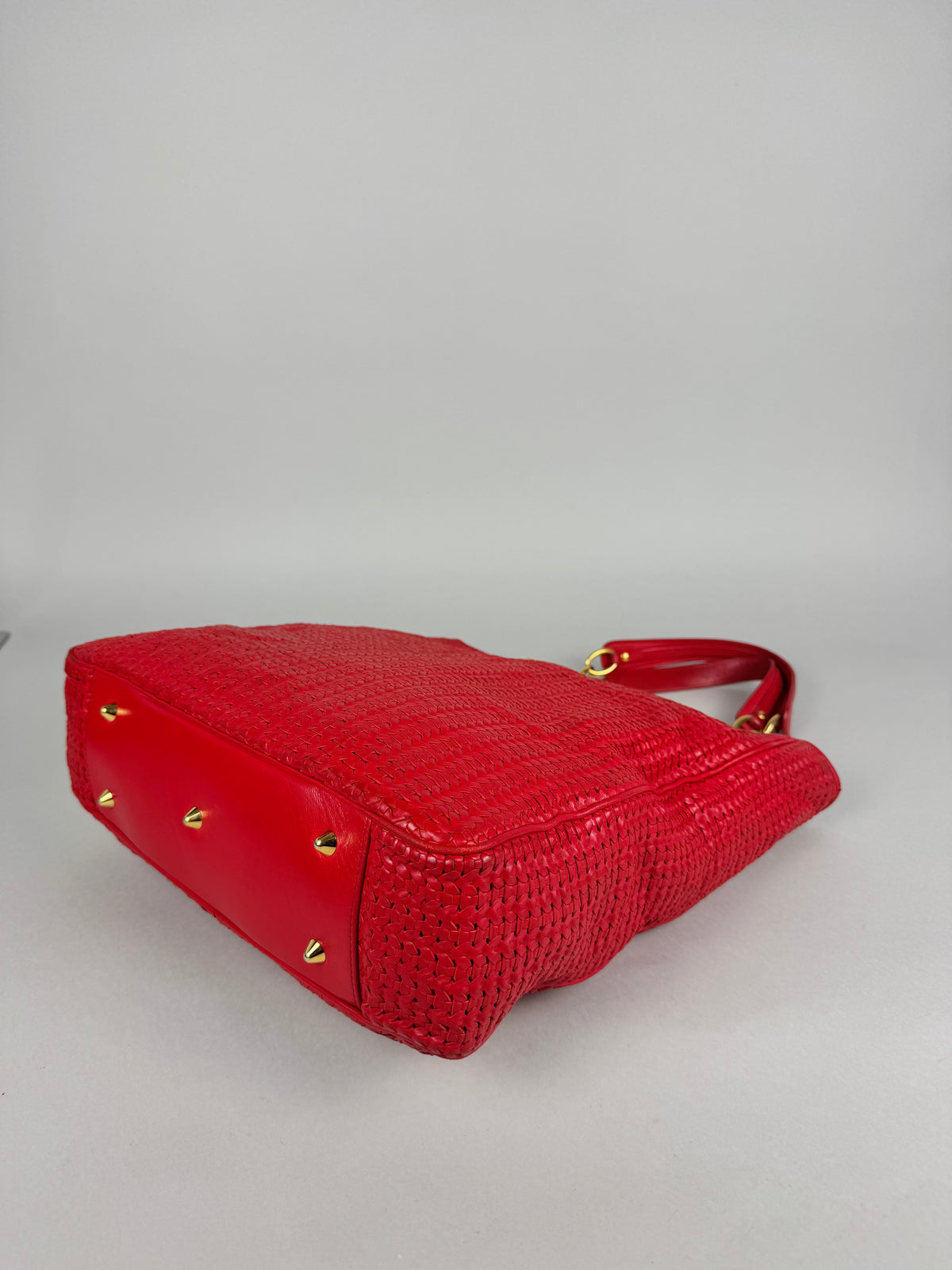 Christian Dior Red Woven Lambskin Leather Lady Dior Tote