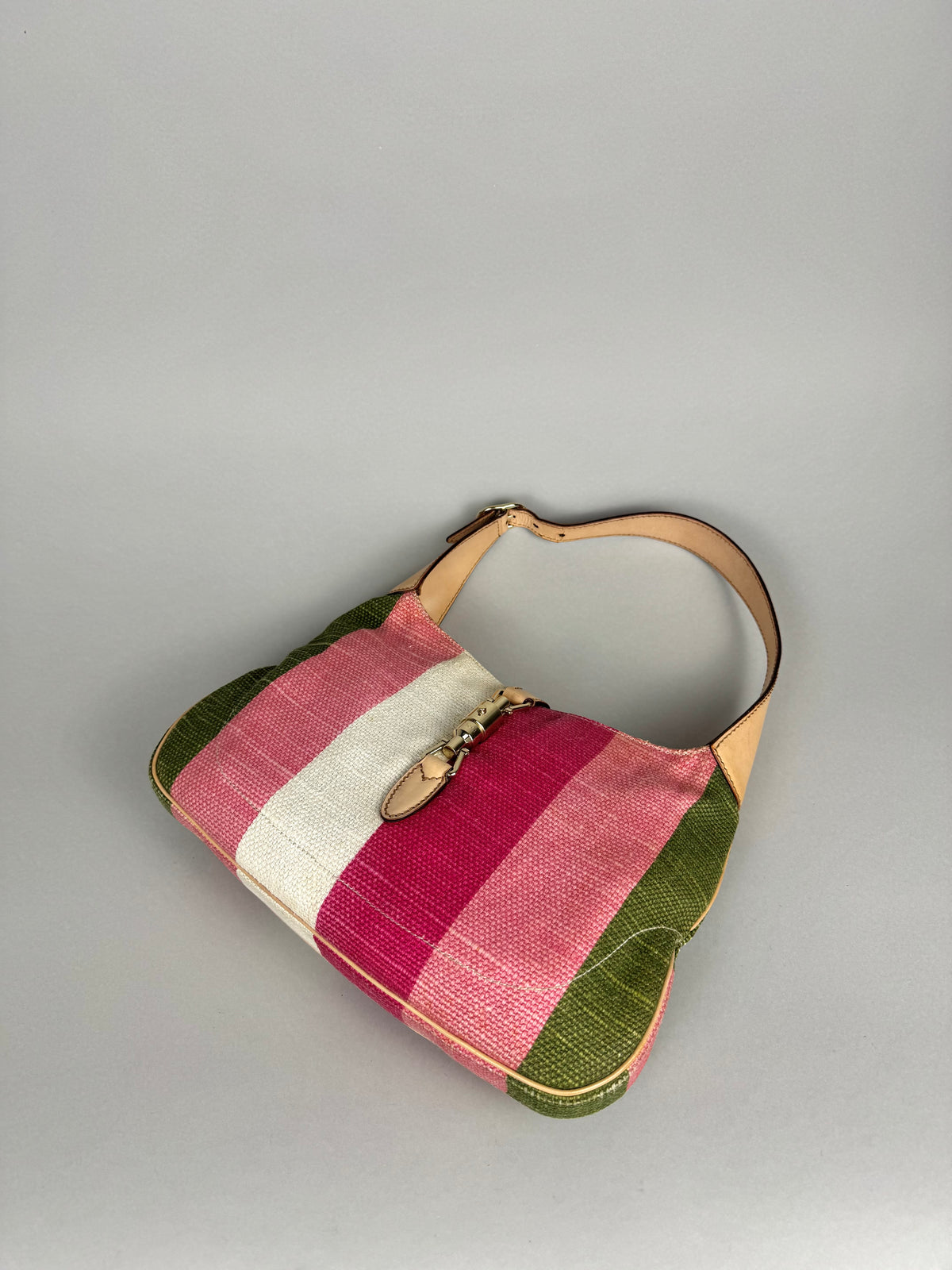 Gucci Jackie O 1961 Raffia and Leather Striped Shoulder