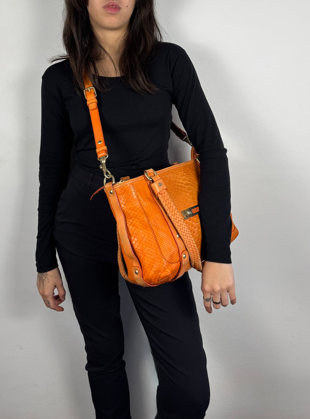 Versace Orange Python and Leather Tote