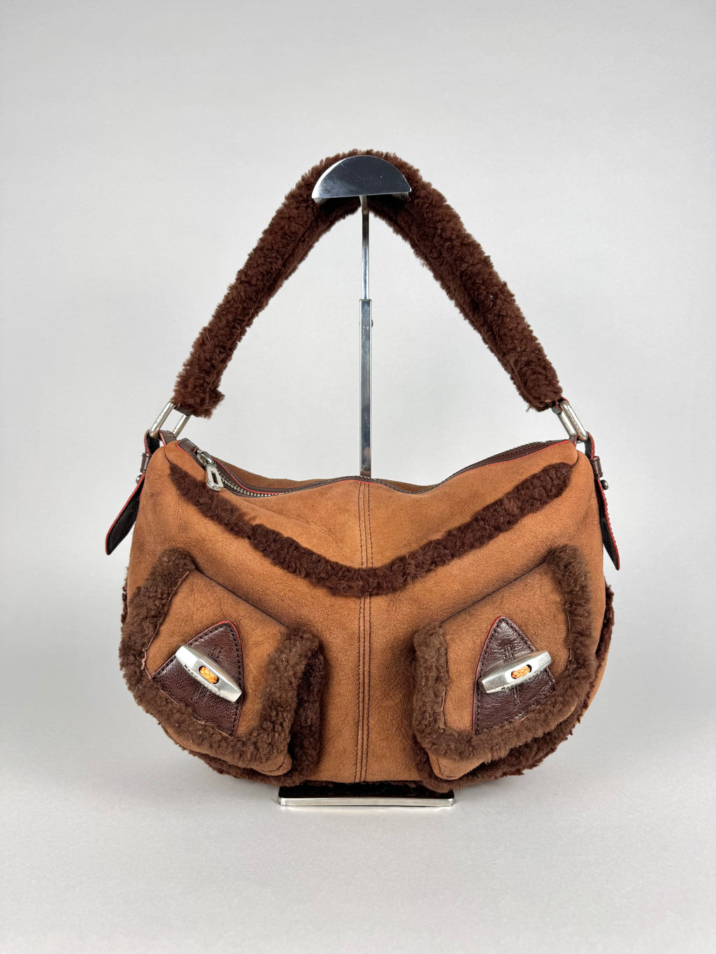 Marc Jacobs Brown Shearling Suede Pocket Shoulder