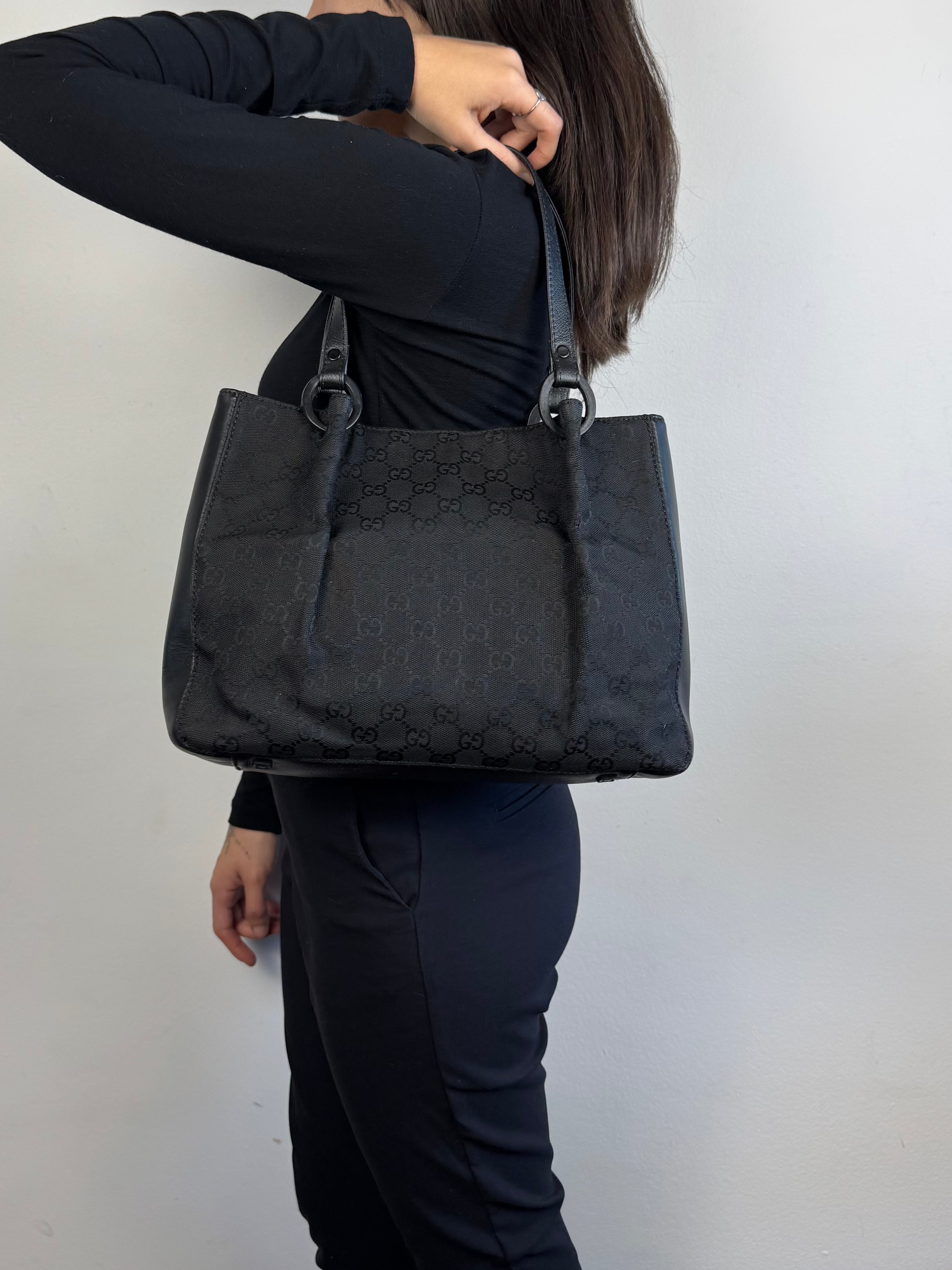 Gucci Monogram Black Tote with Pouch