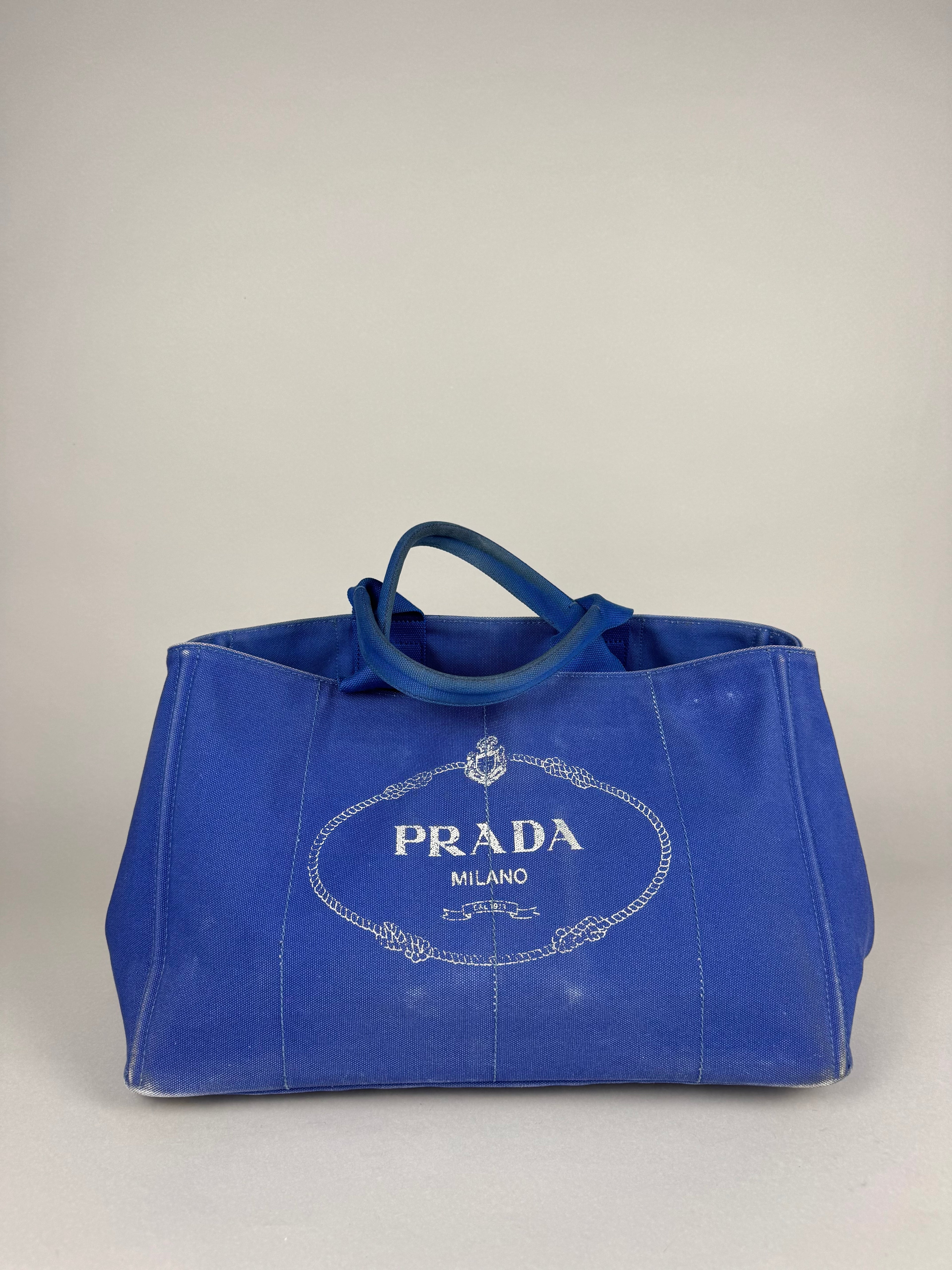 Prada Blue Printed Canapa Canvas Tote