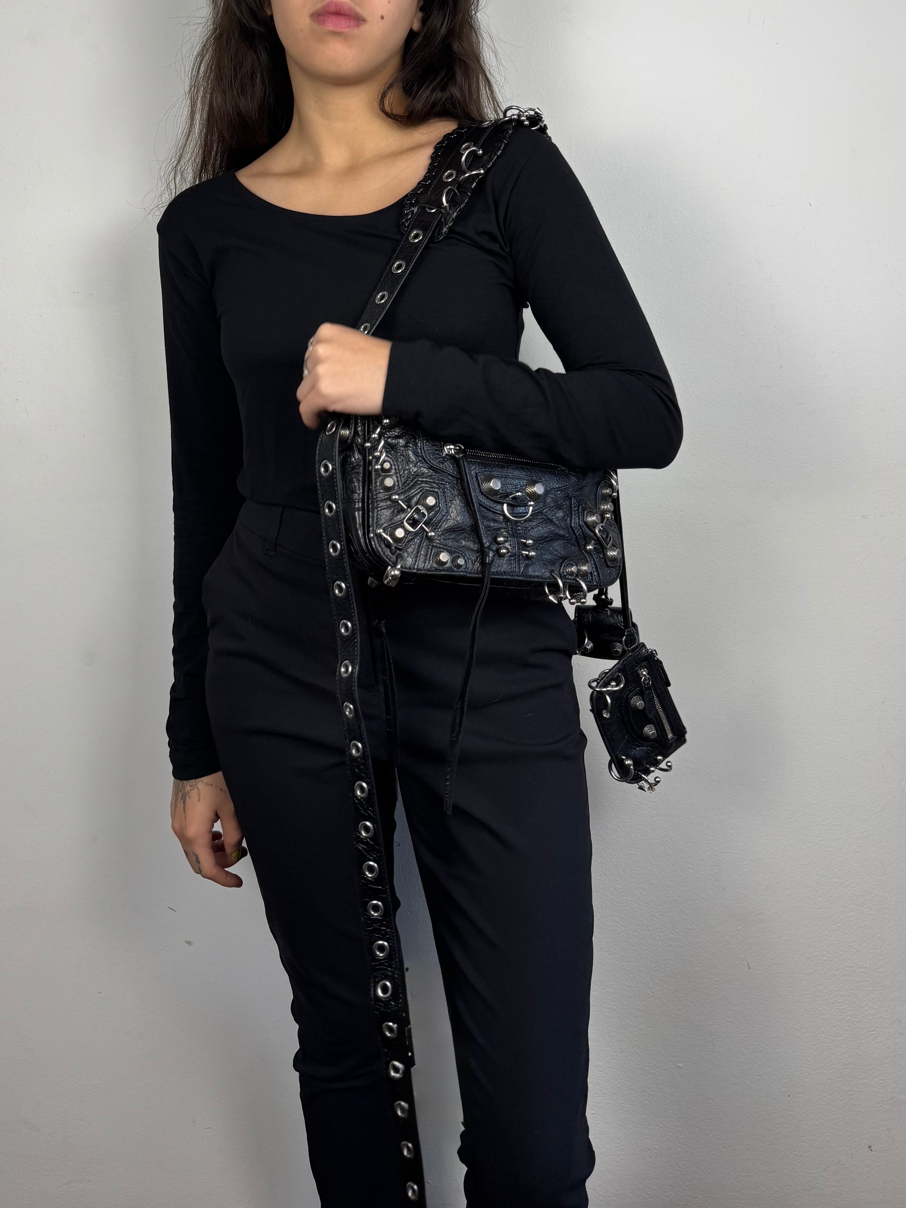 Balenciaga Agneau Arena XS Piercing Le Cagole Flap Bag Leather Black