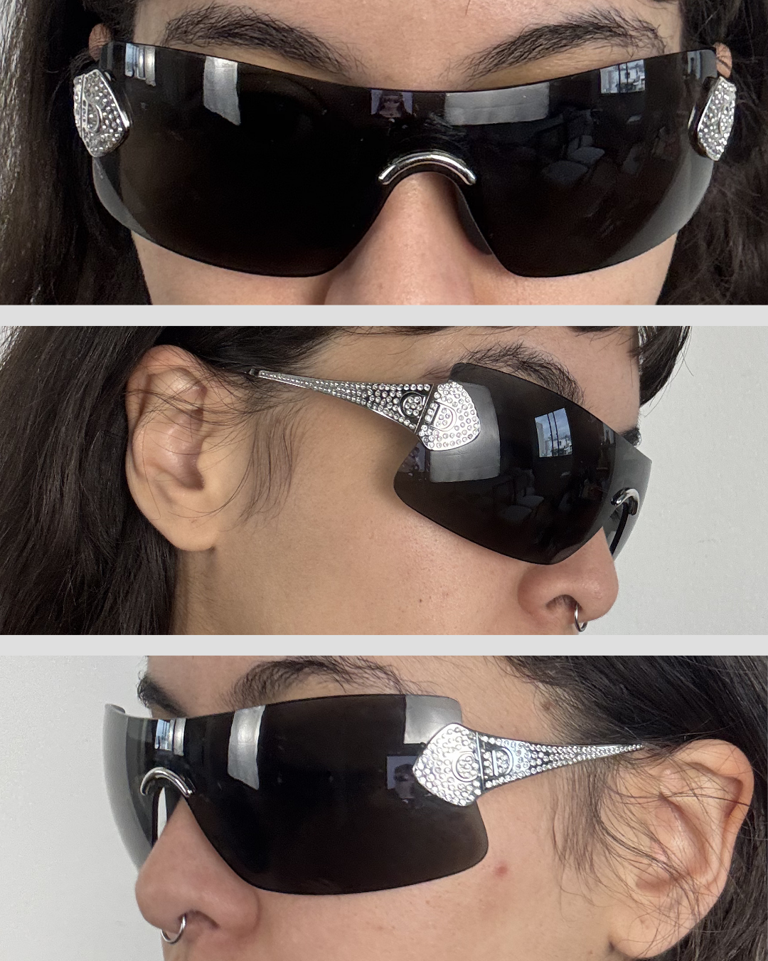 Christian Dior Alek Wek Runway Swarovski Gold Plated Sunglasses