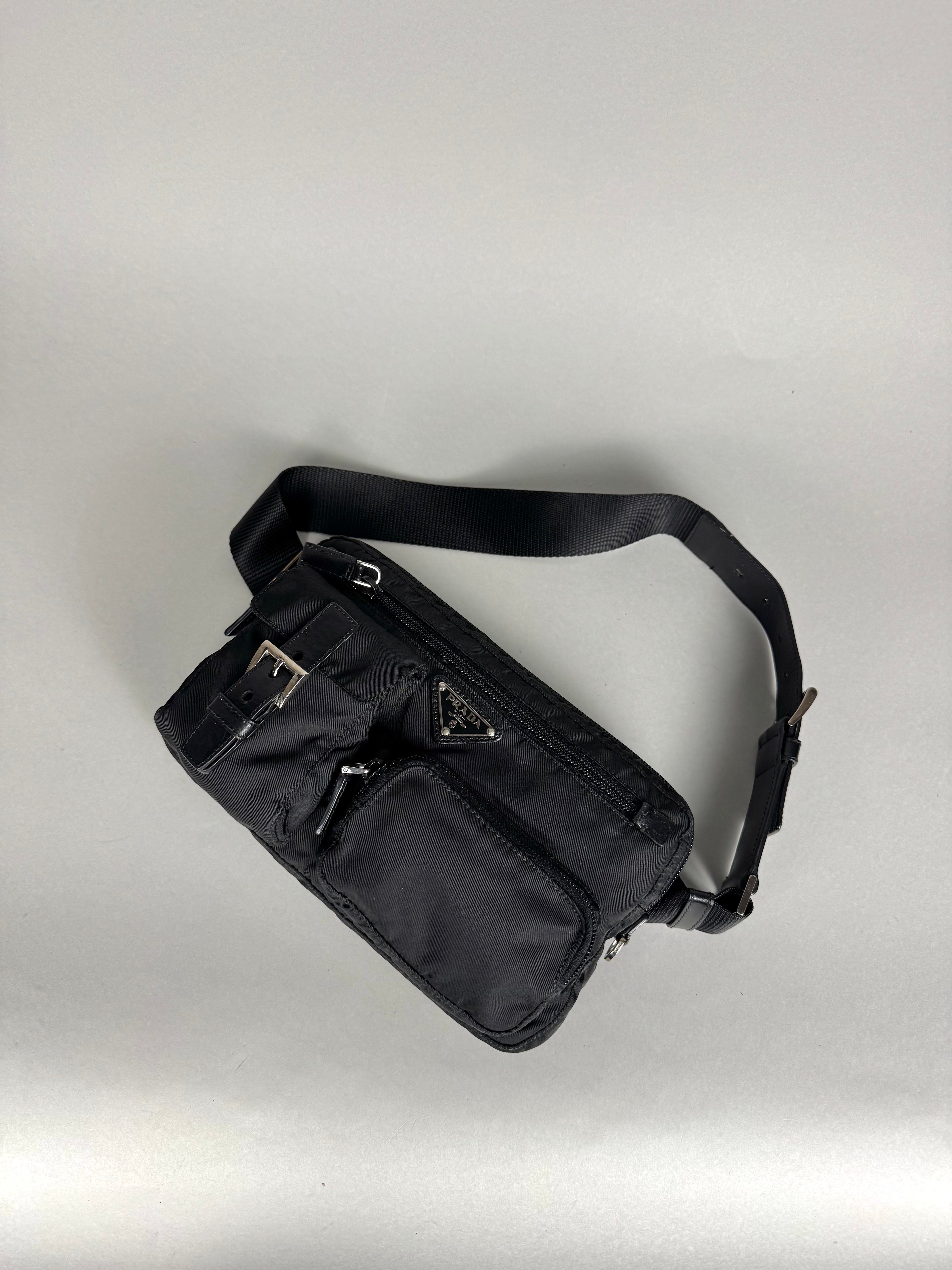 Prada Tessuto Nylon Black Saffiano Belt