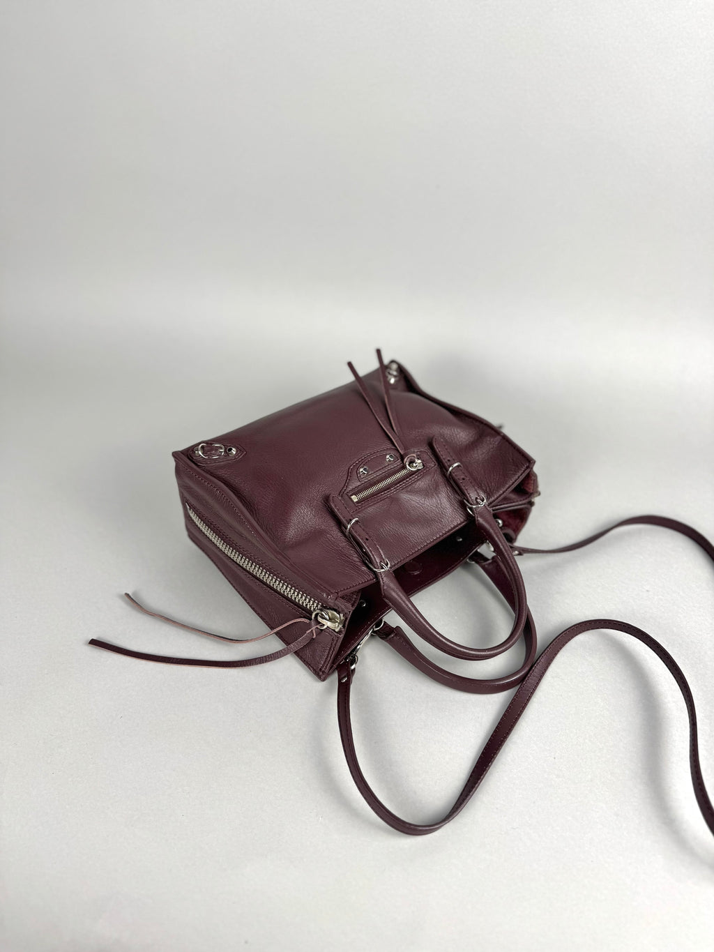 Balenciaga Burgundy Leather Papier A4 Zip Around Tote
