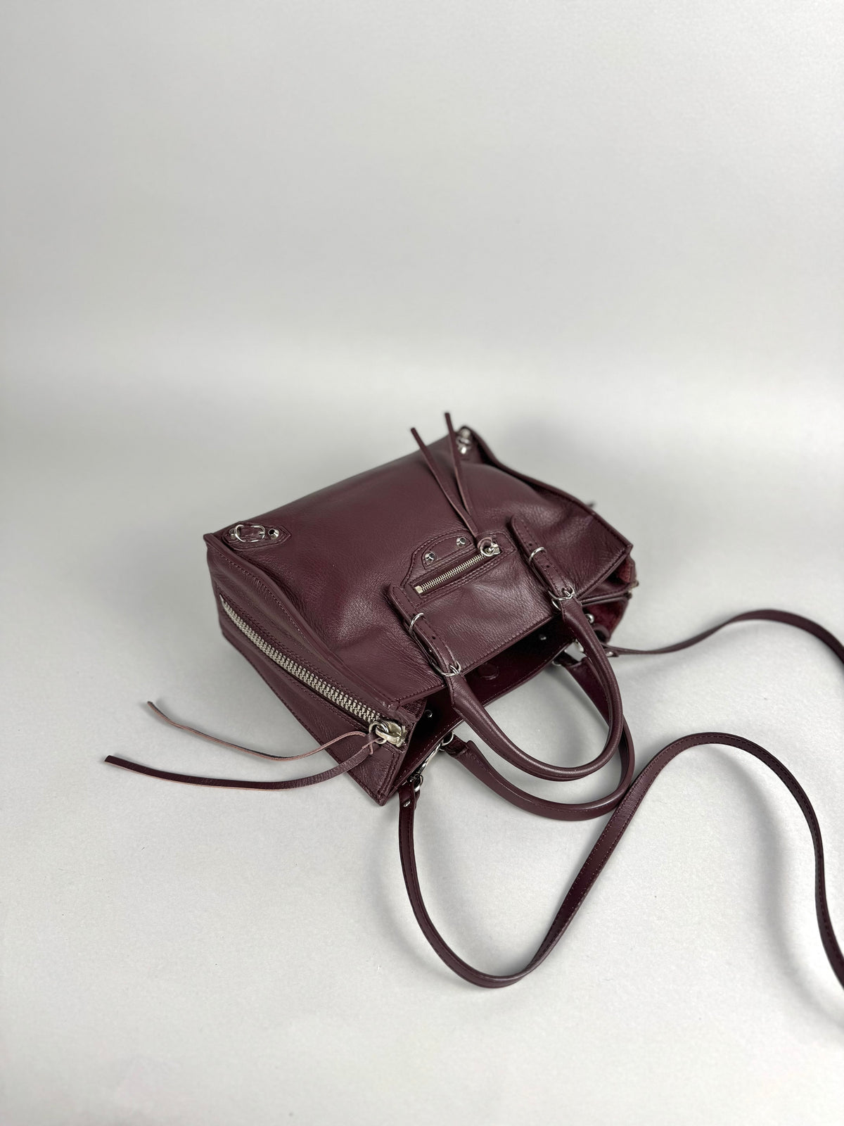 Balenciaga Burgundy Leather Papier A4 Zip Around Tote