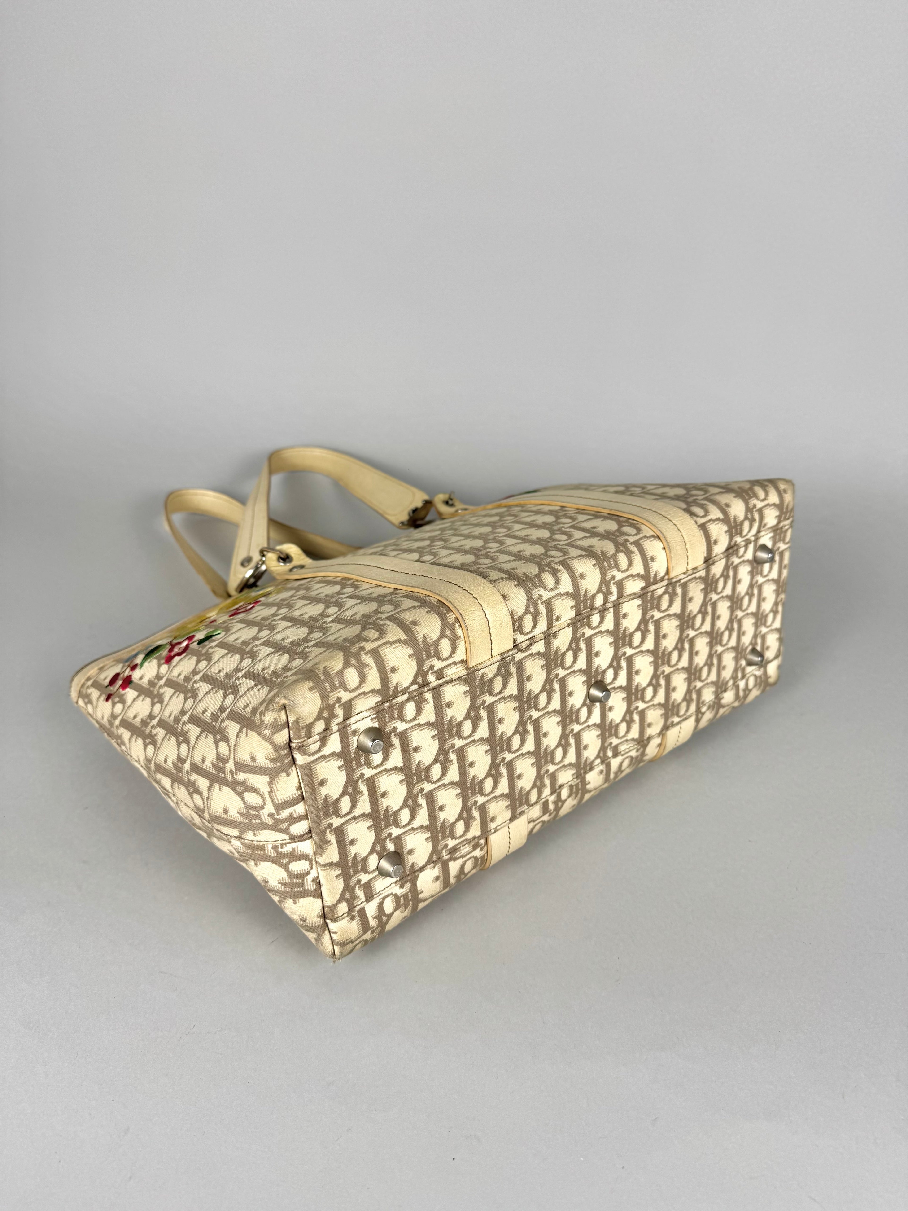 Christian Dior Beige Diorissimo Embroidered Flowers Tote