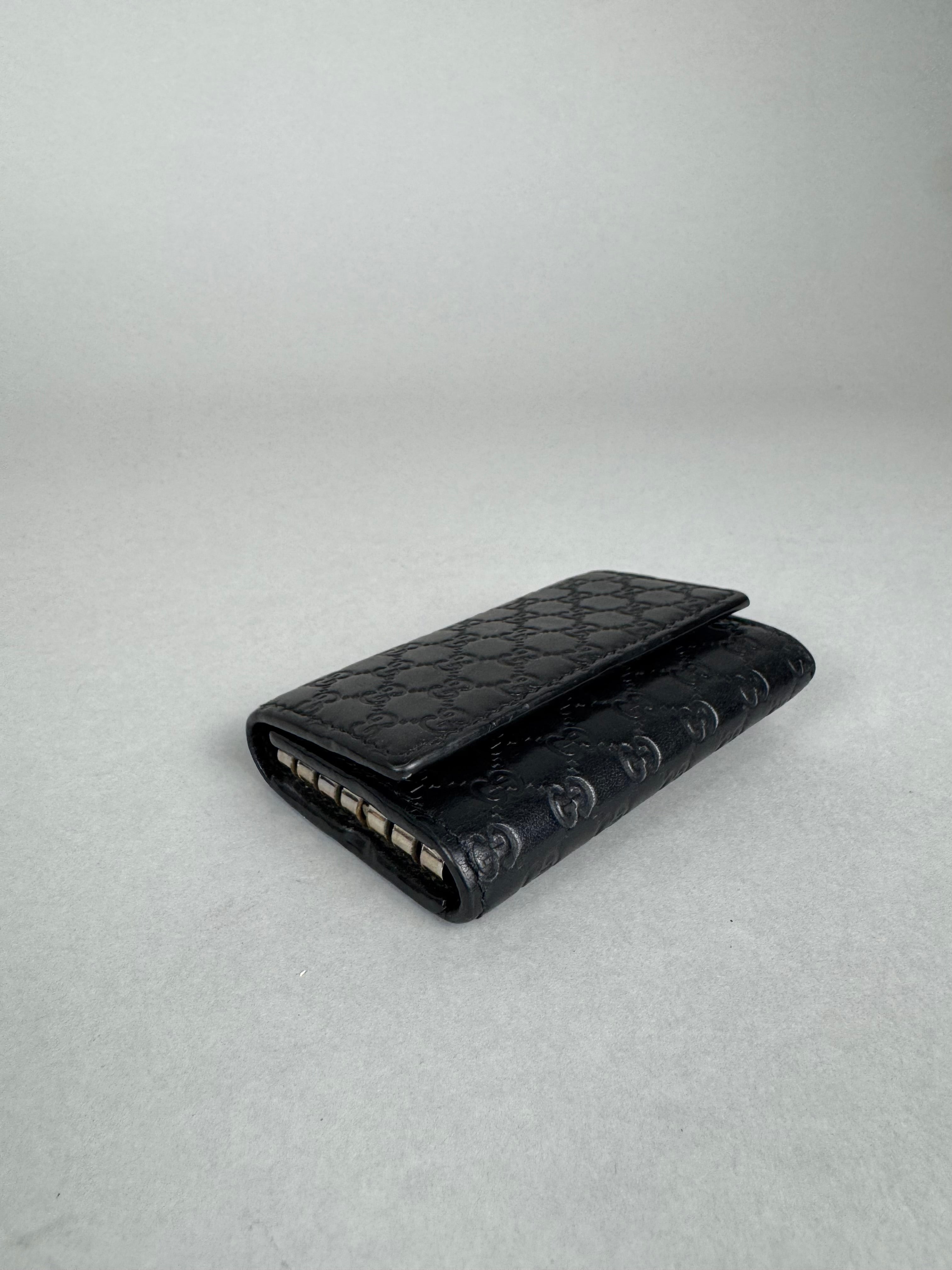 Gucci Embossed Monogram Black Leather Card/Key Holder