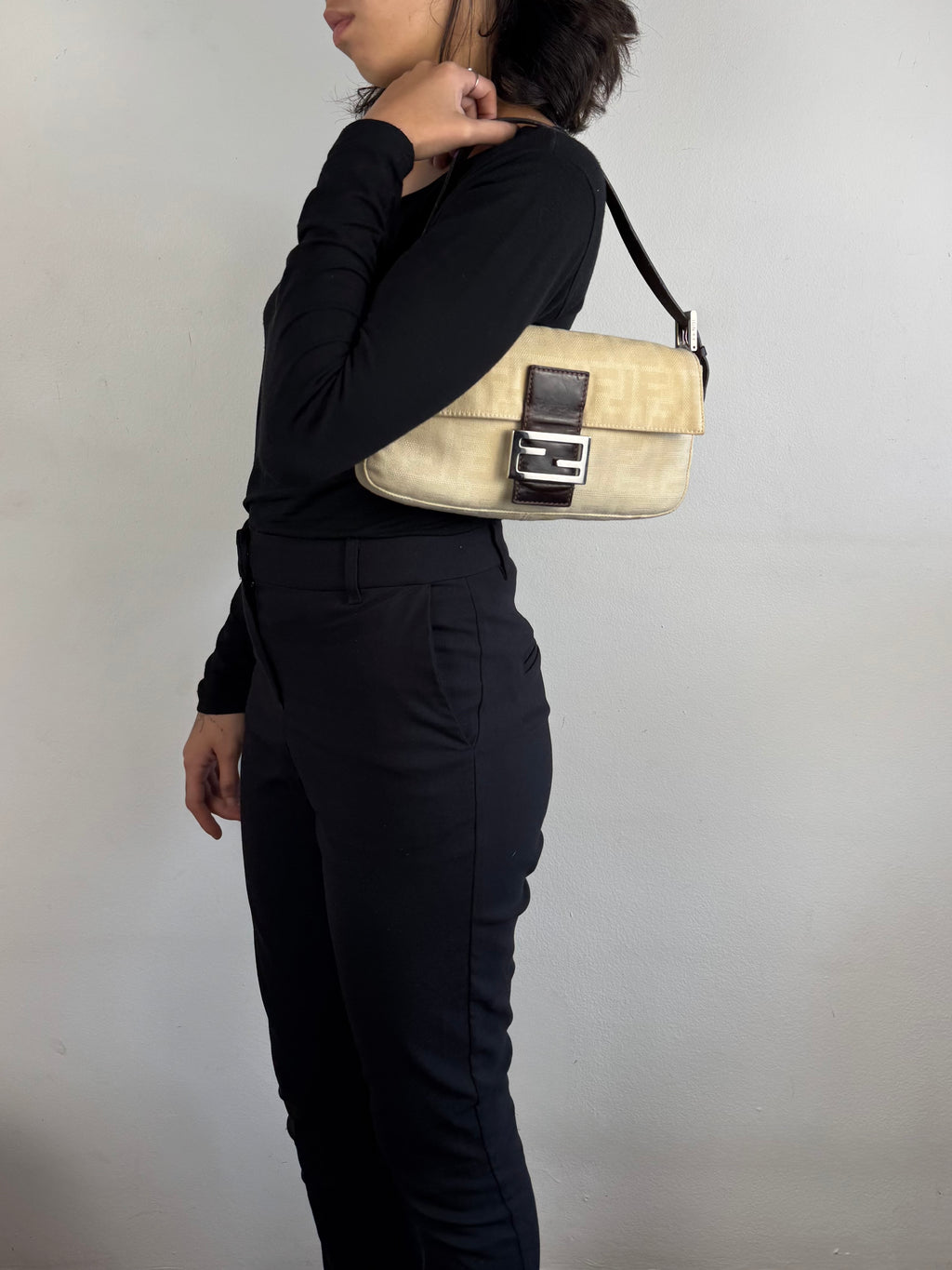 Fendi Monogram Baguette Linen Beige