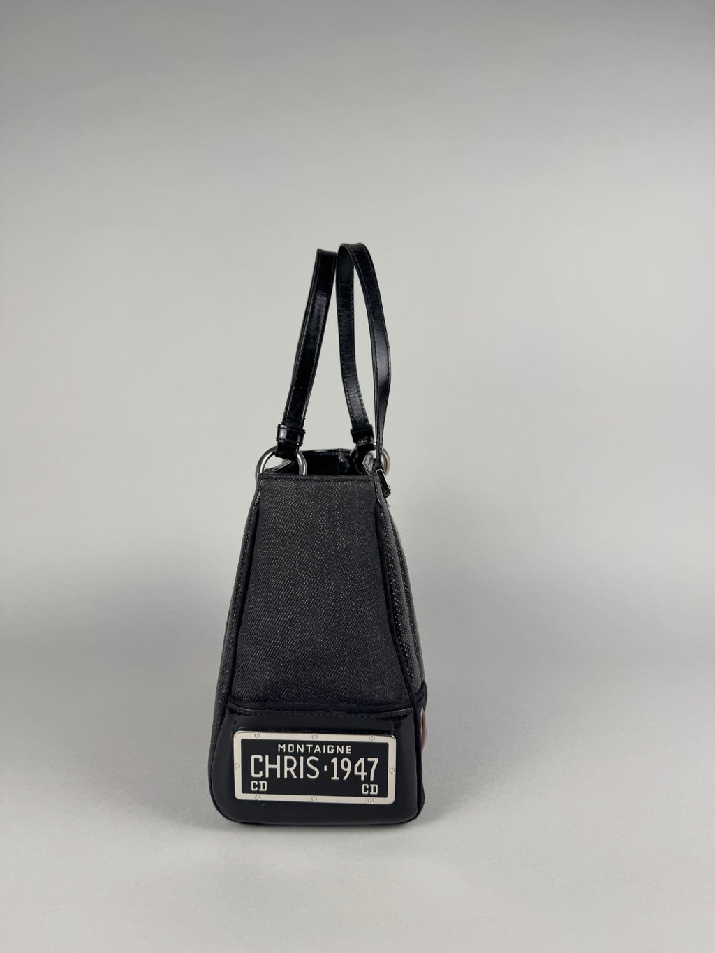 Christian Dior Cadillac Montaigne Denim and Leather Black Tote