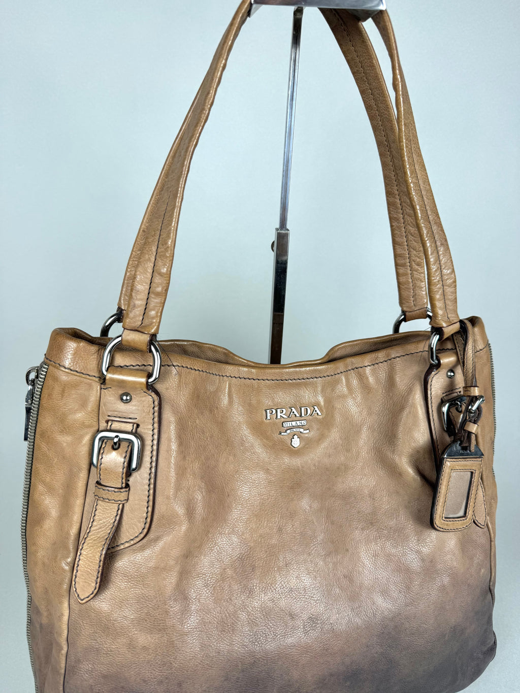 Prada Side Zip Ombre Calfskin Leather Tote