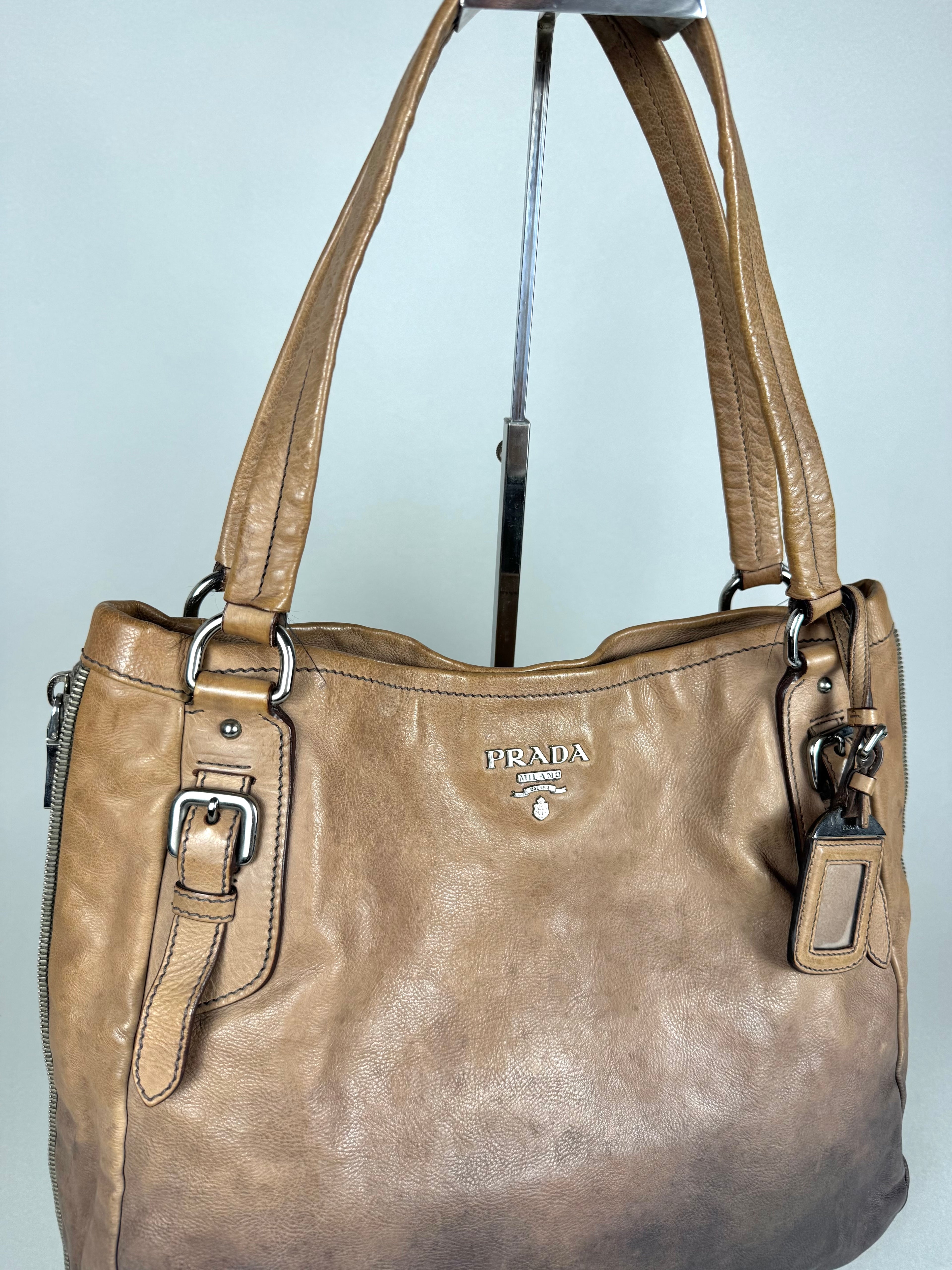 Prada Side Zip Ombre Calfskin Leather Tote