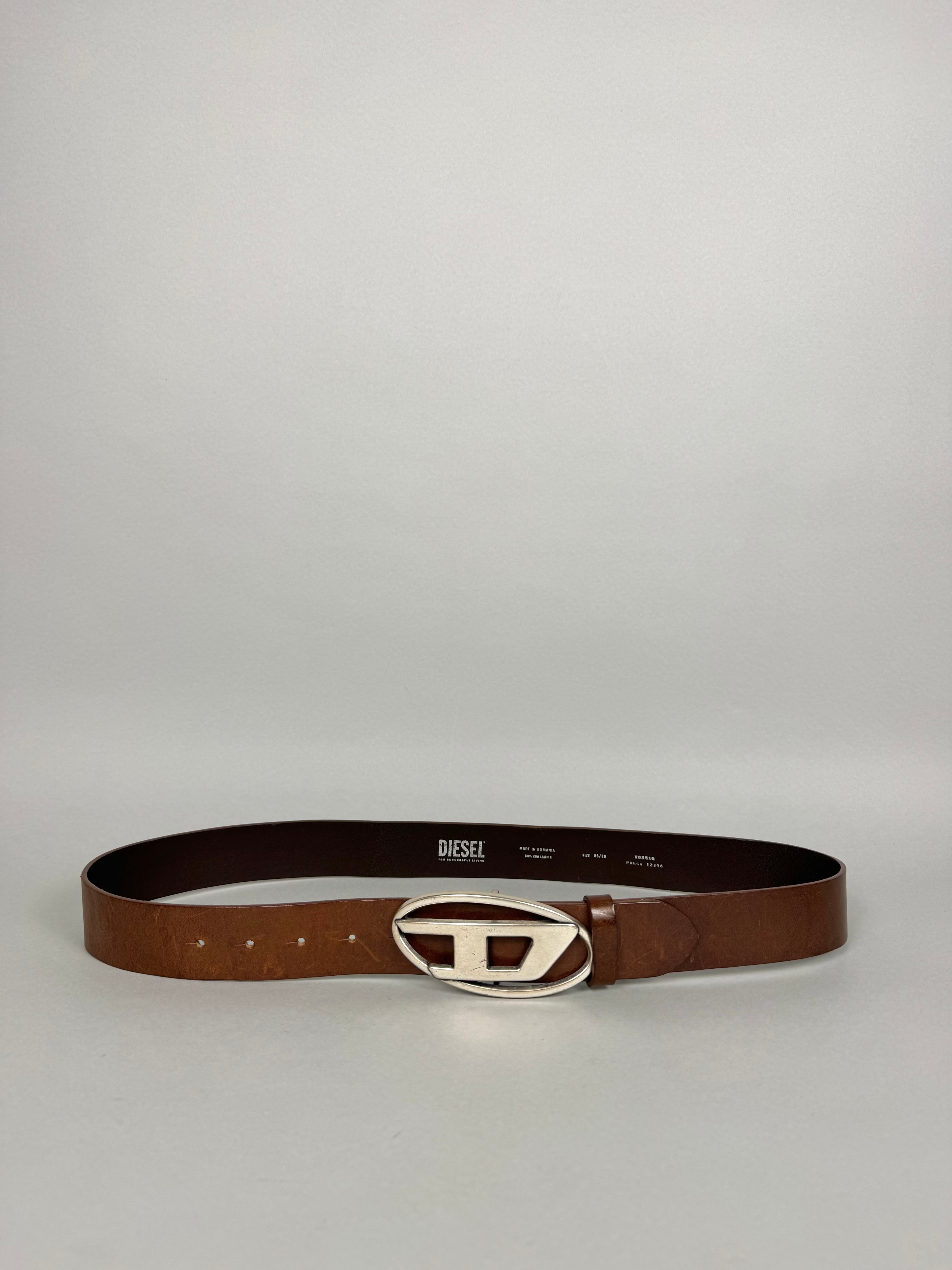Diesel D Buckle Brown Leather Belt