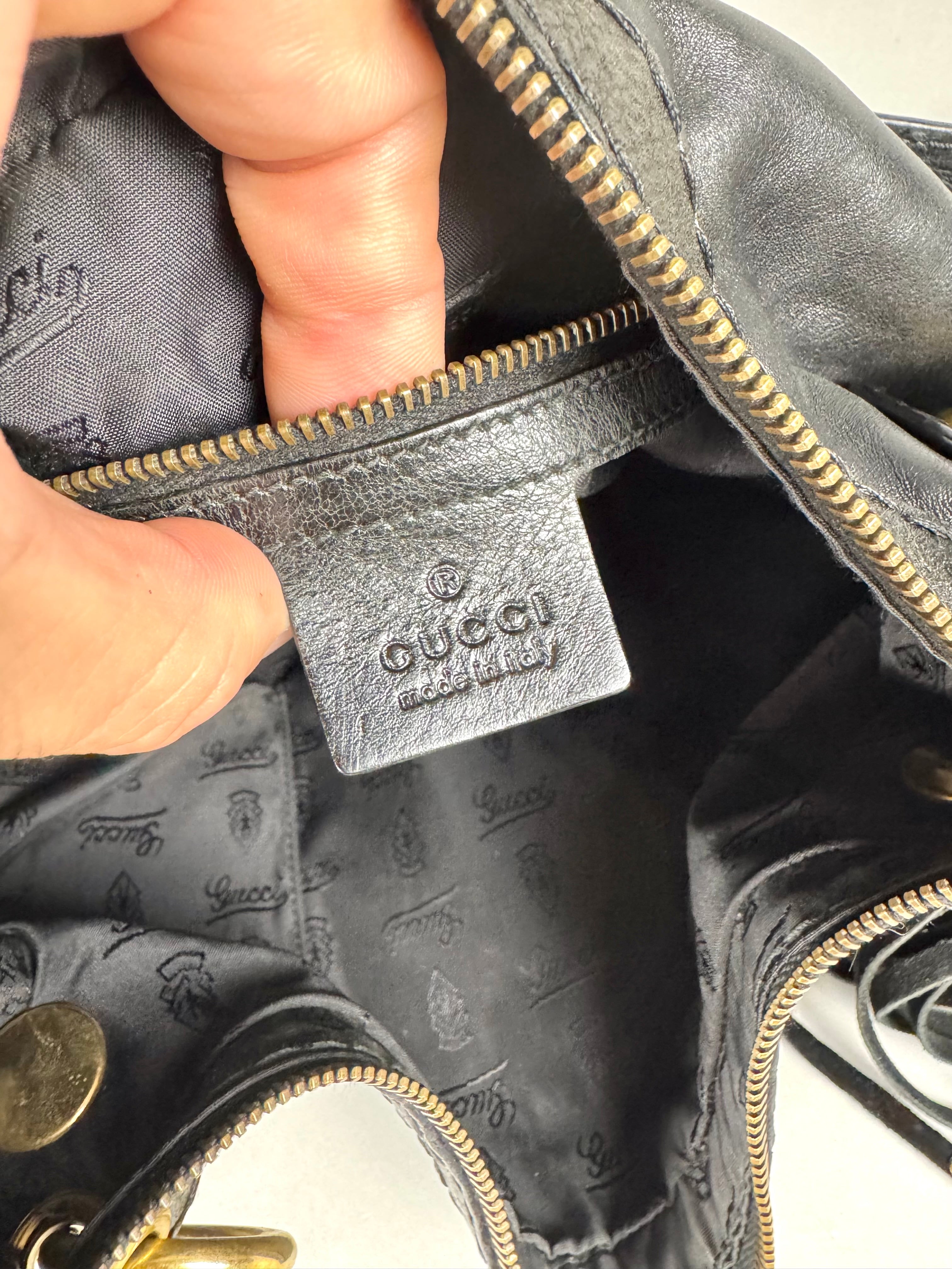 Gucci Babushka Studded Heart Hobo Leather Black