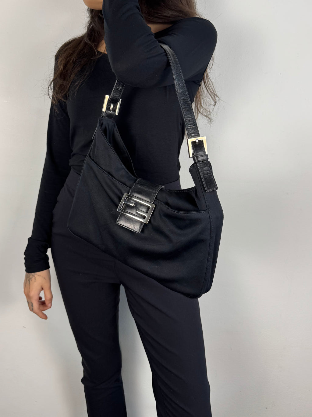 Fendi Fabric Forever Baguette Black Nylon