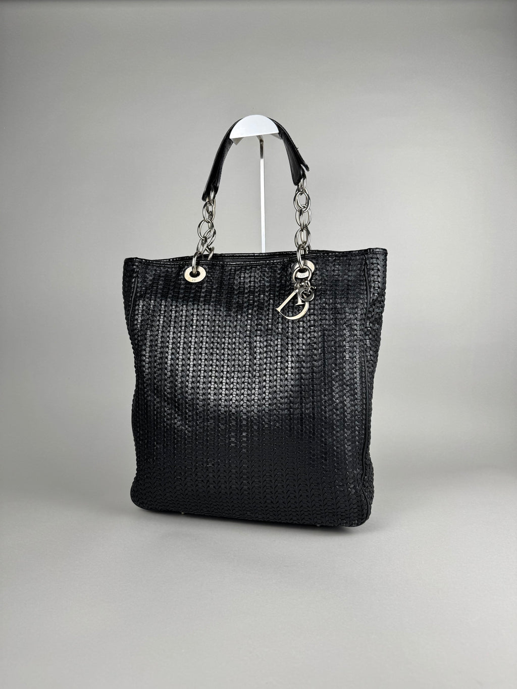 Christian Dior Black Woven Lambskin Leather Lady Dior Tote