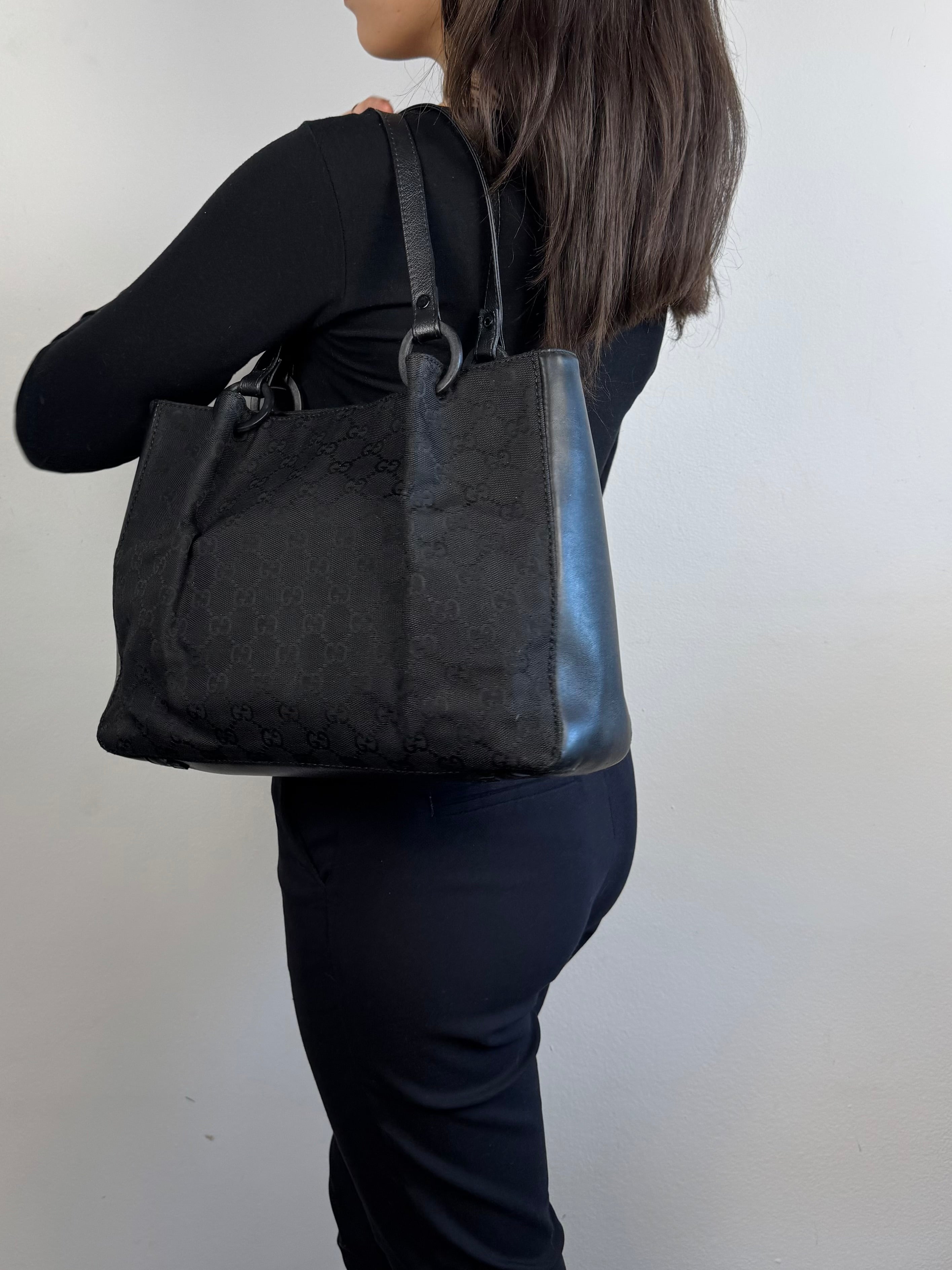 Gucci Monogram Black Tote with Pouch