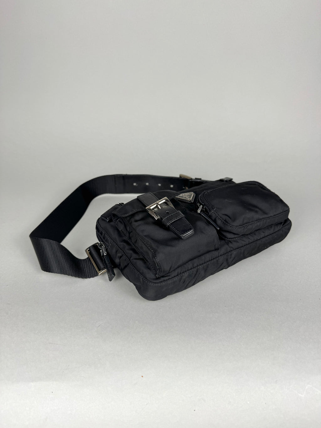 Prada Tessuto Nylon Black Saffiano Belt