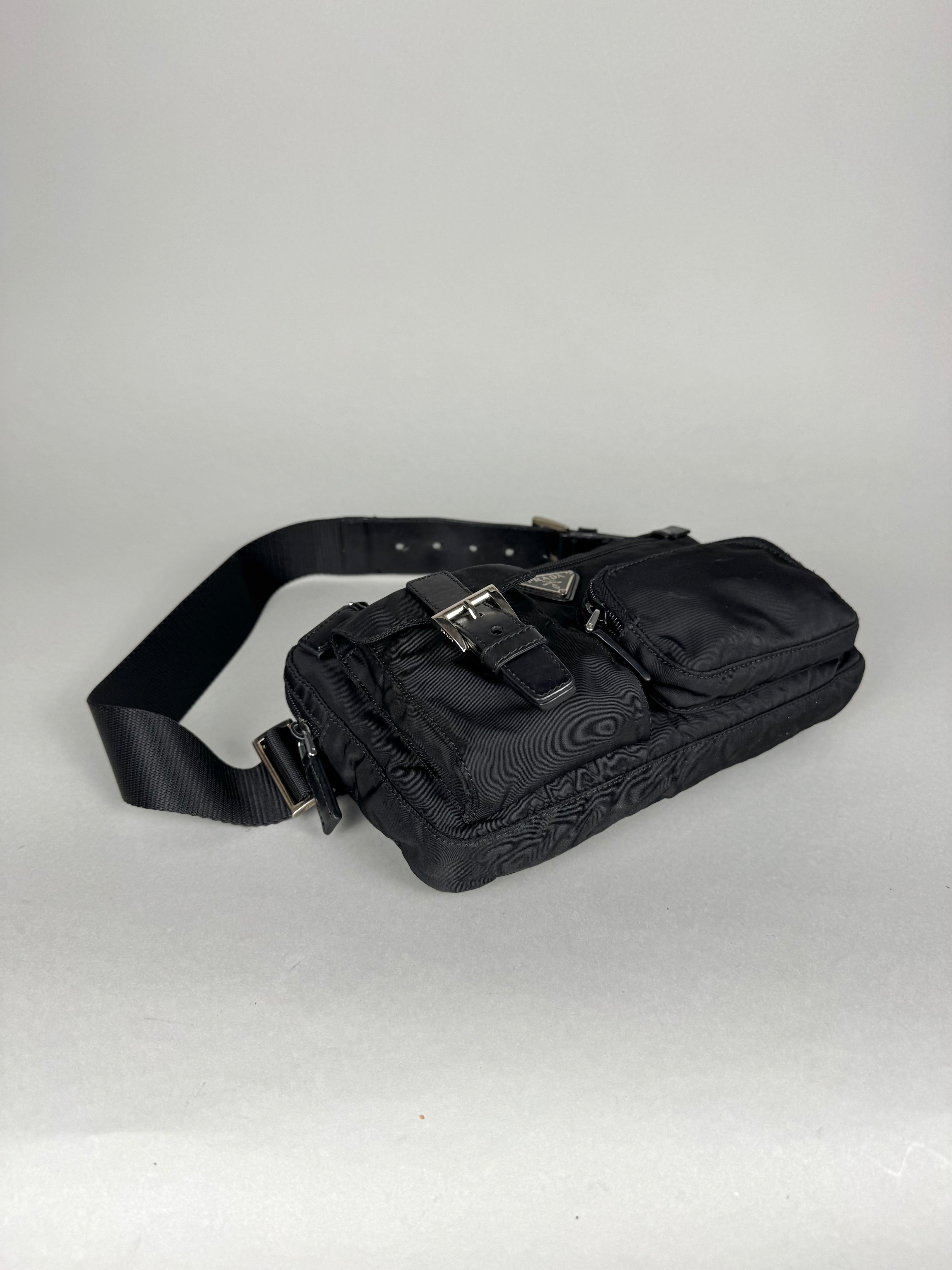 Prada Tessuto Nylon Black Saffiano Belt