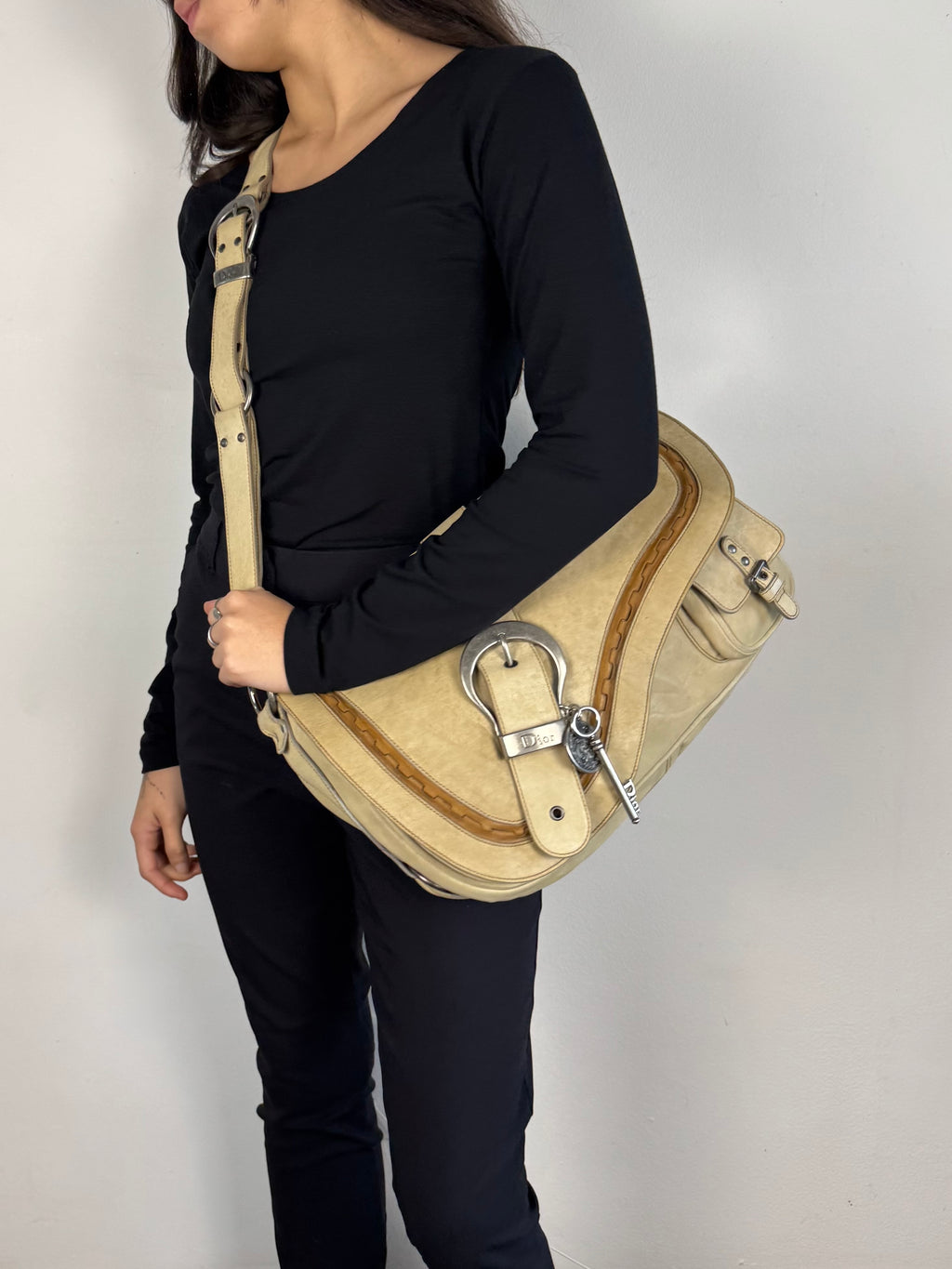 Christian Dior Gaucho Leather Off White Crossbody