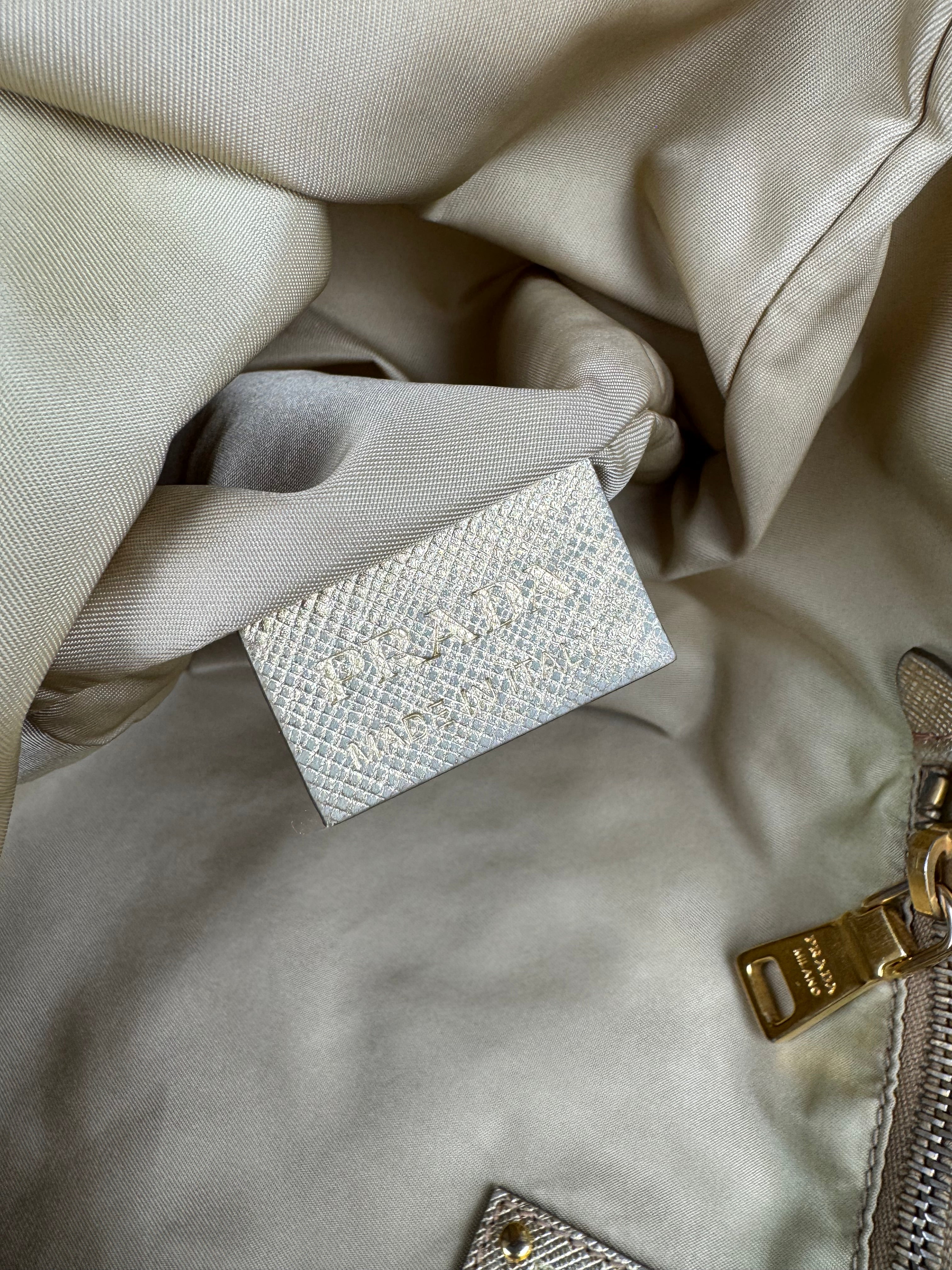 Prada Tessuto Nylon Saffiano Shopping Tote Off White