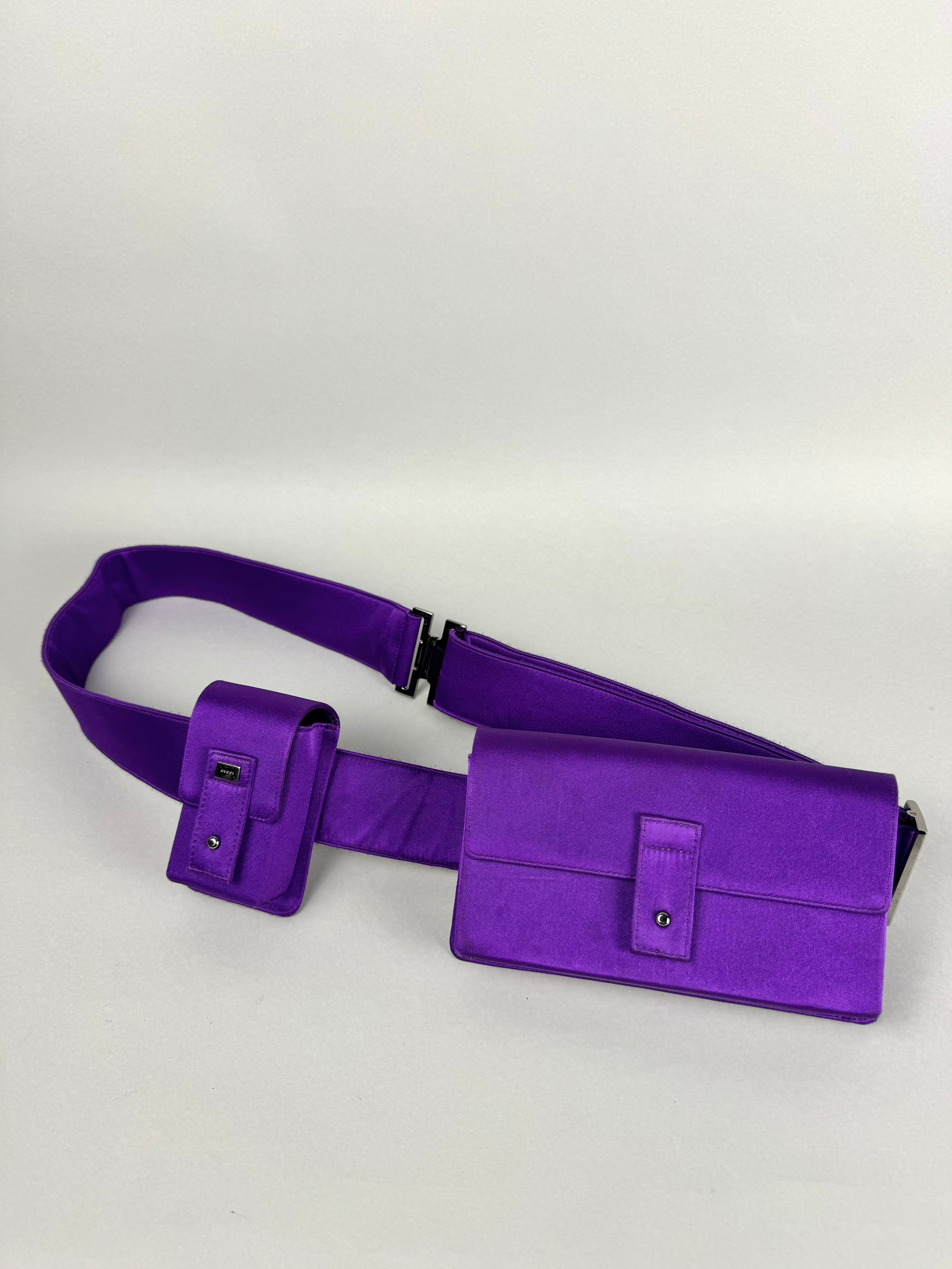 Gucci Tom Ford Runway Purple Satin Pochete Belt Sling