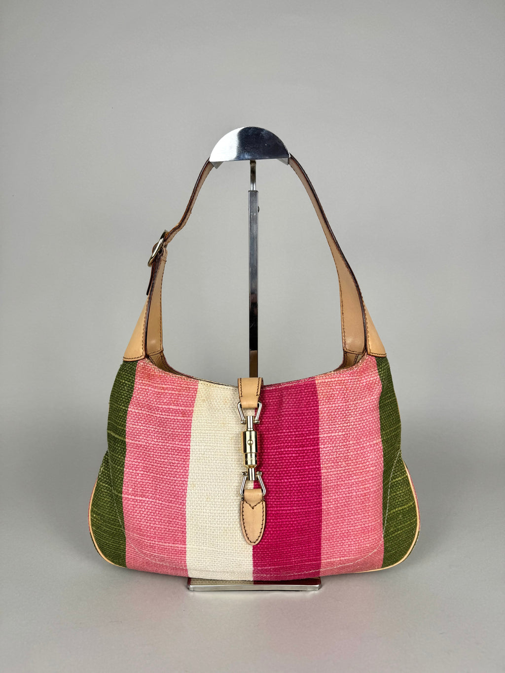 Gucci Jackie O 1961 Raffia and Leather Striped Shoulder