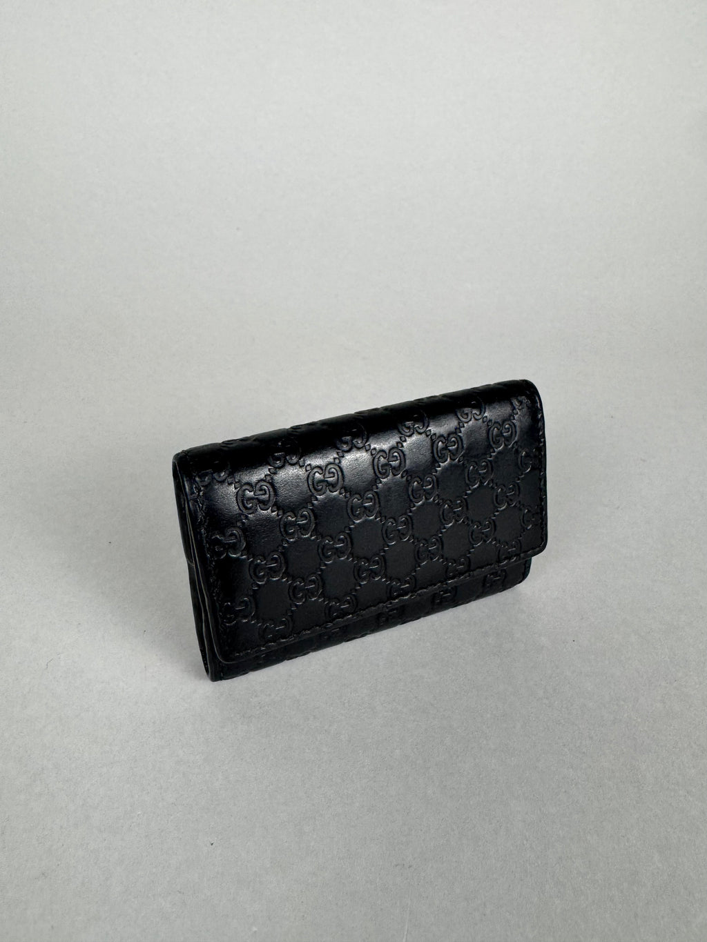 Gucci Embossed Monogram Black Leather Card/Key Holder