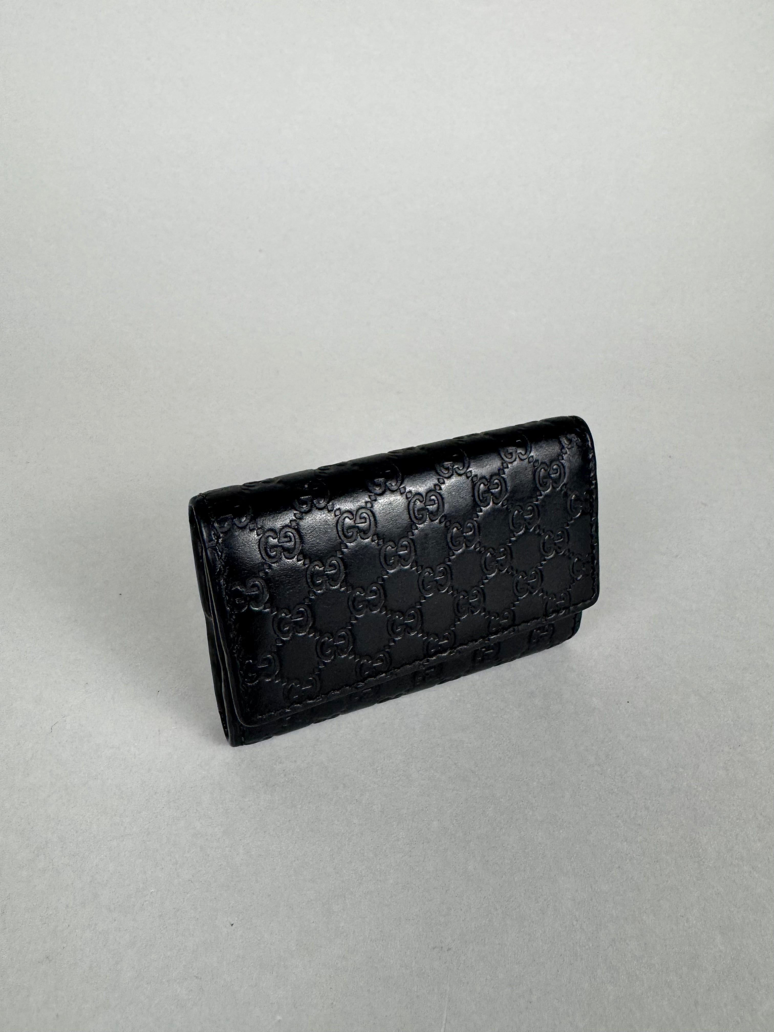 Gucci Embossed Monogram Black Leather Card/Key Holder