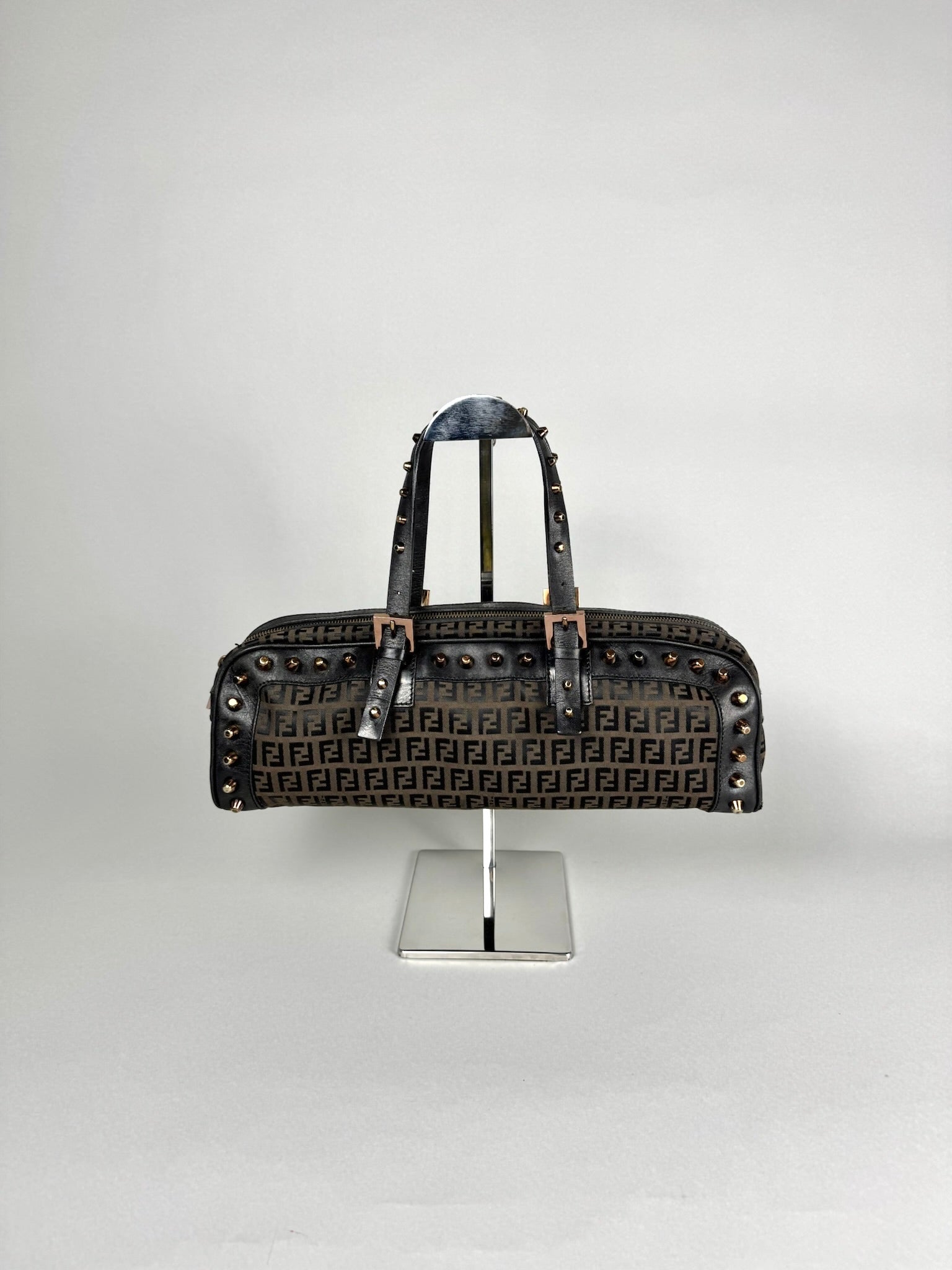 Fendi Monogram Zucchino Studded Bowler Bag