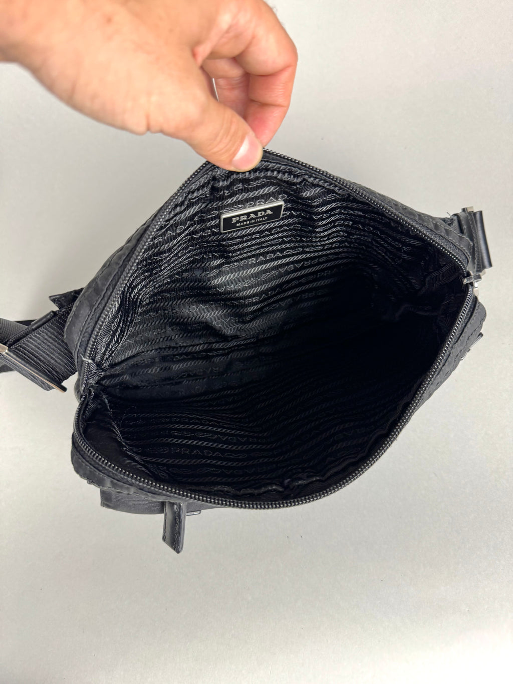 Prada Tessuto Nylon Black Saffiano Belt