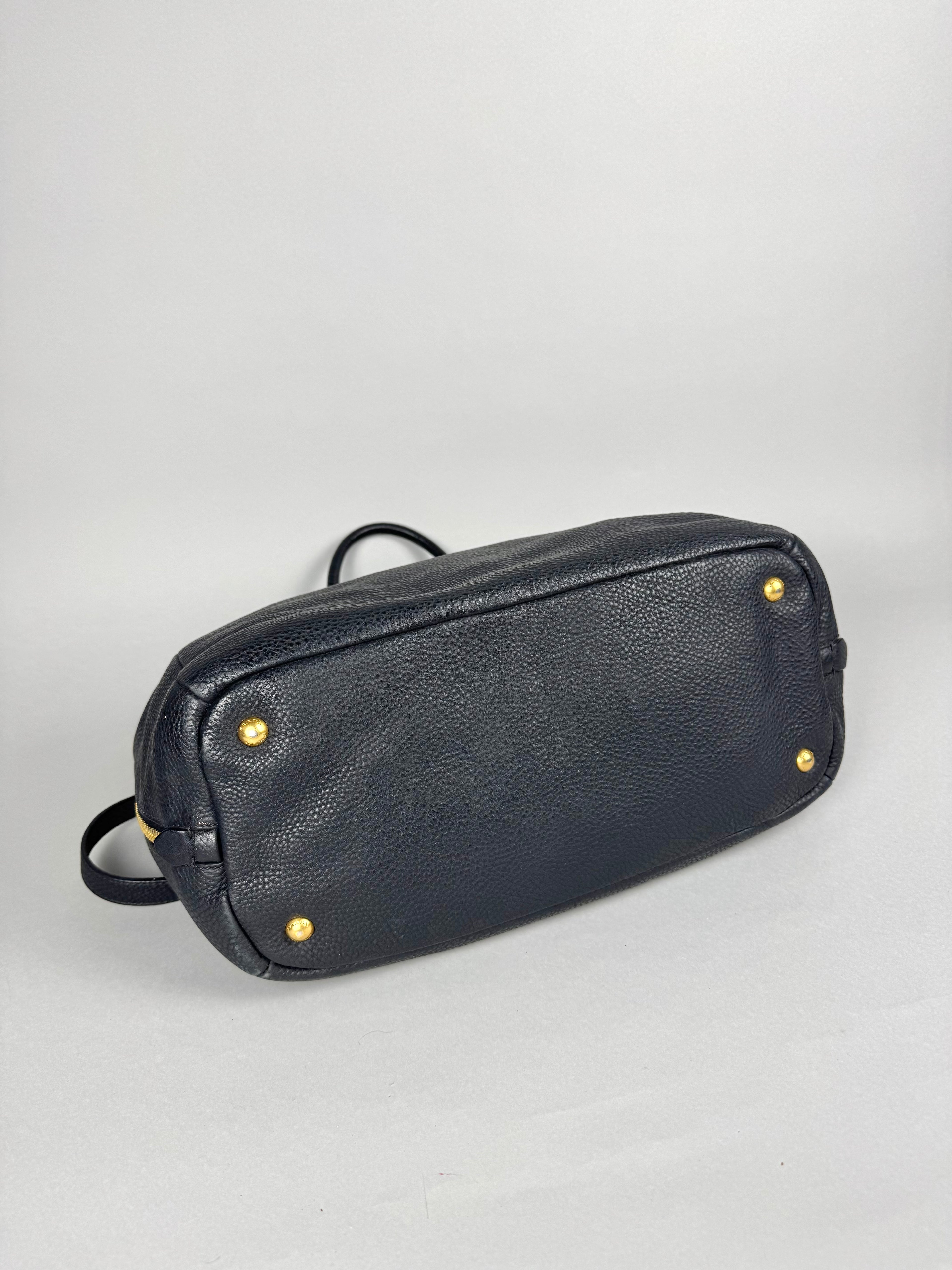 Prada Black Leather Vitello Diano Leather Side Zip Tote
