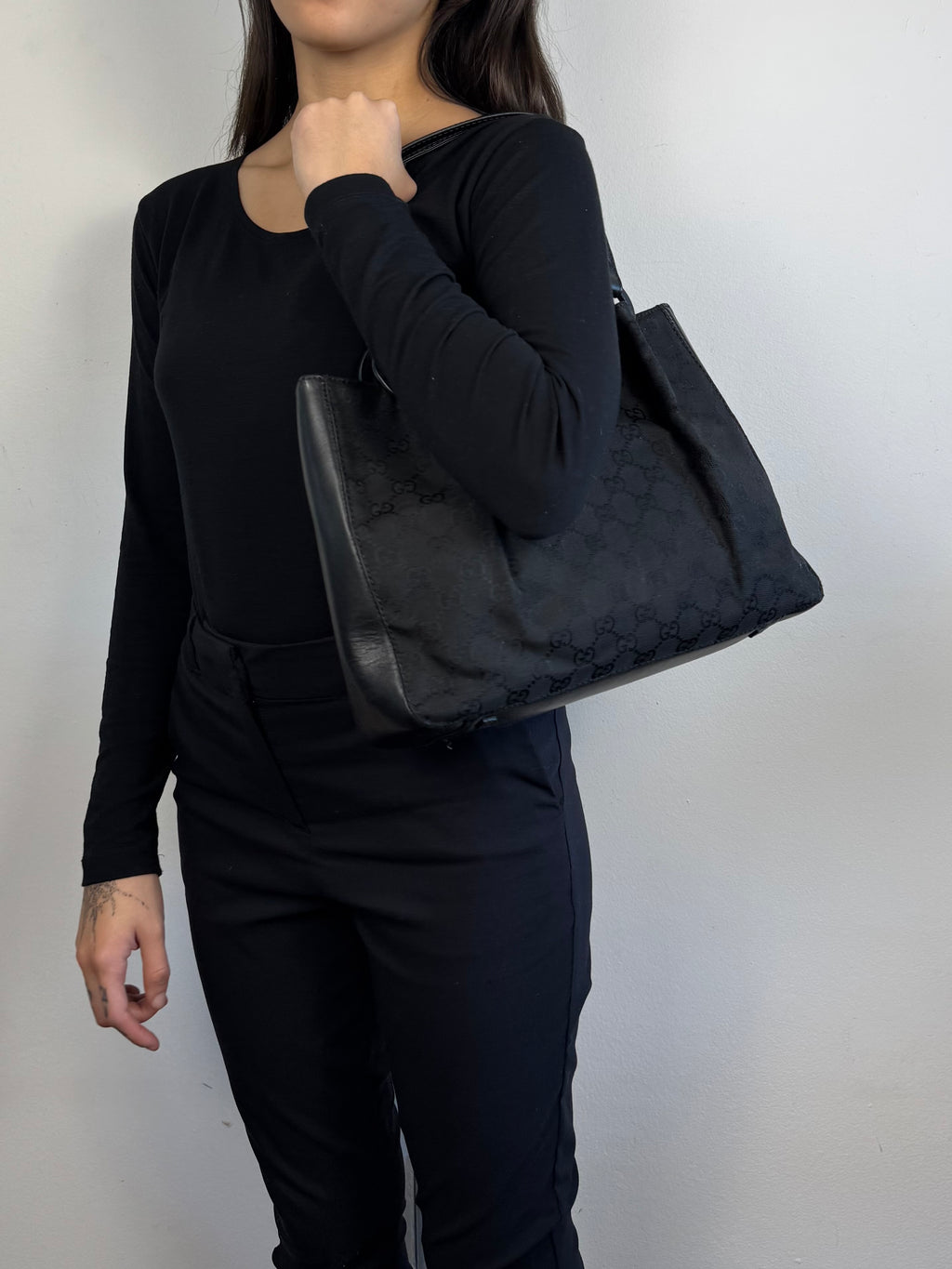 Gucci Monogram Black Tote with Pouch