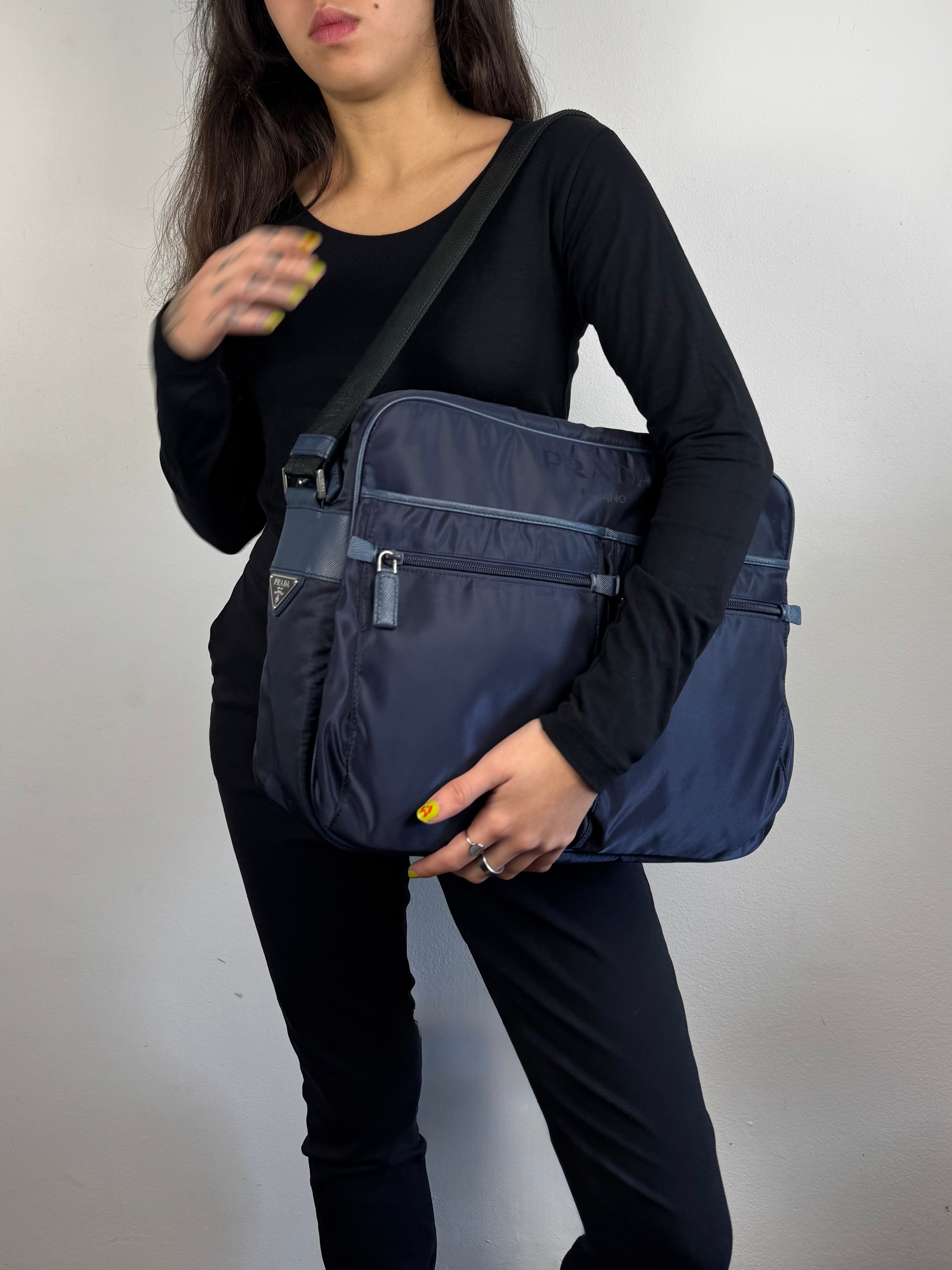Prada Nylon Messenger Bag Navy