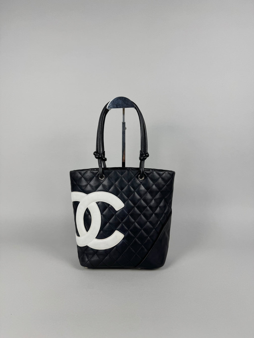 Chanel Cambon Calfskin Black Leather Quilted Medium Tote