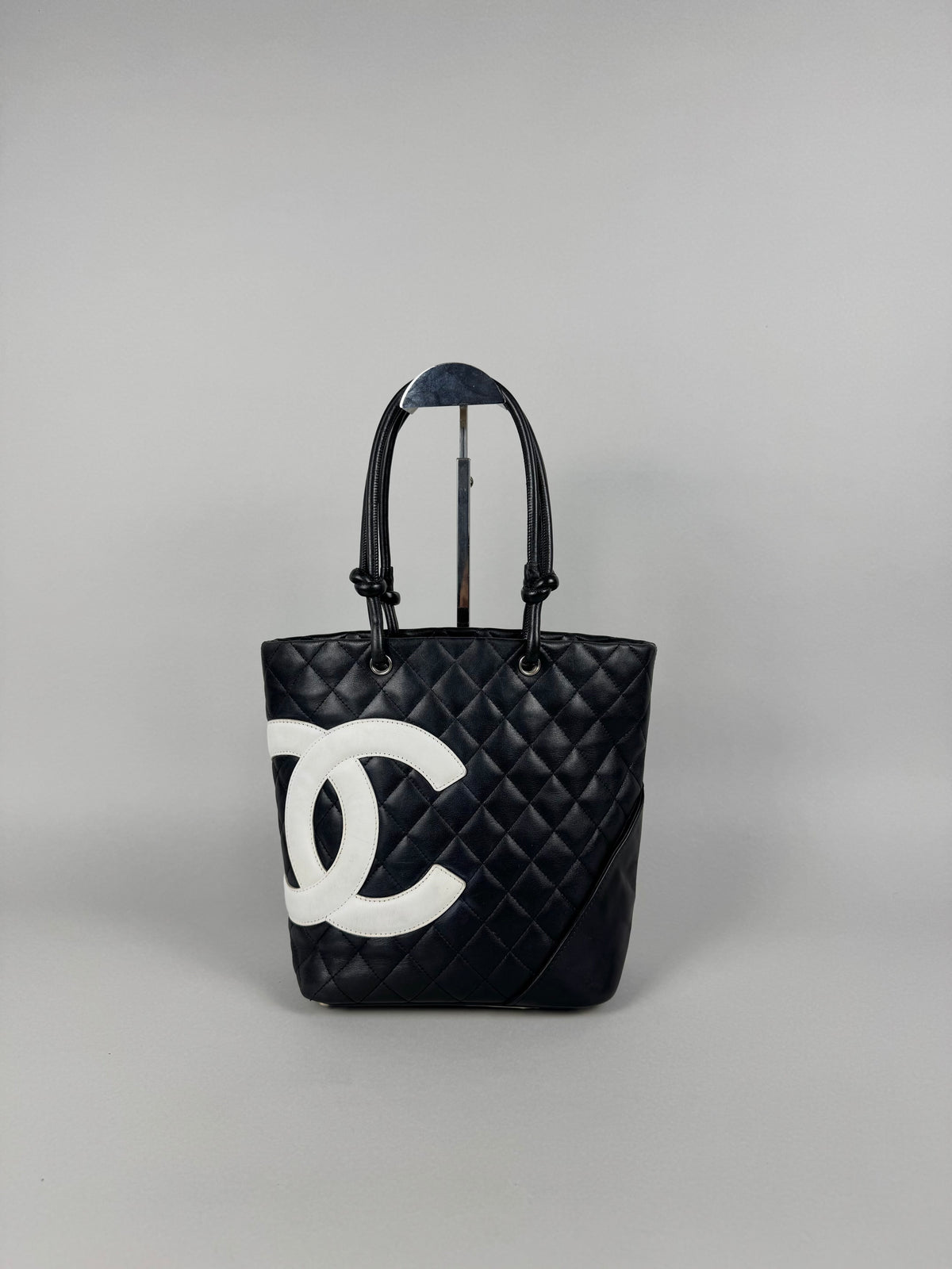 Chanel Cambon Calfskin Black Leather Quilted Medium Tote