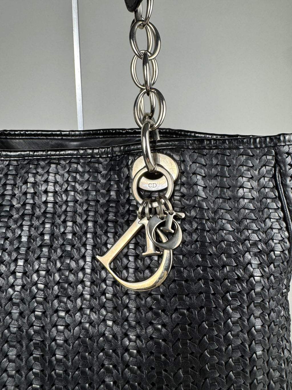 Christian Dior Black Woven Lambskin Leather Lady Dior Tote
