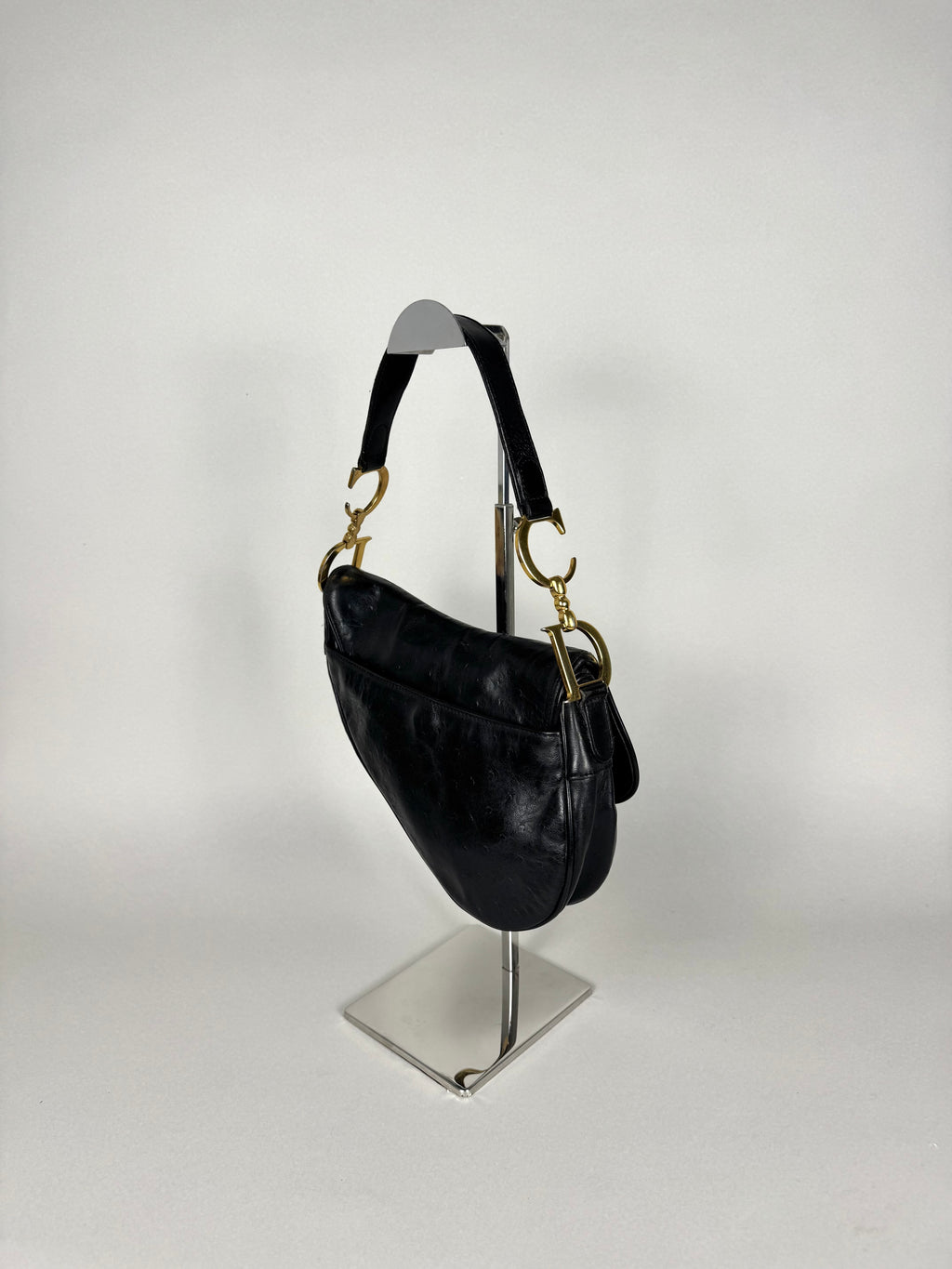 Christian Dior Saddle Ostrich Leather Black
