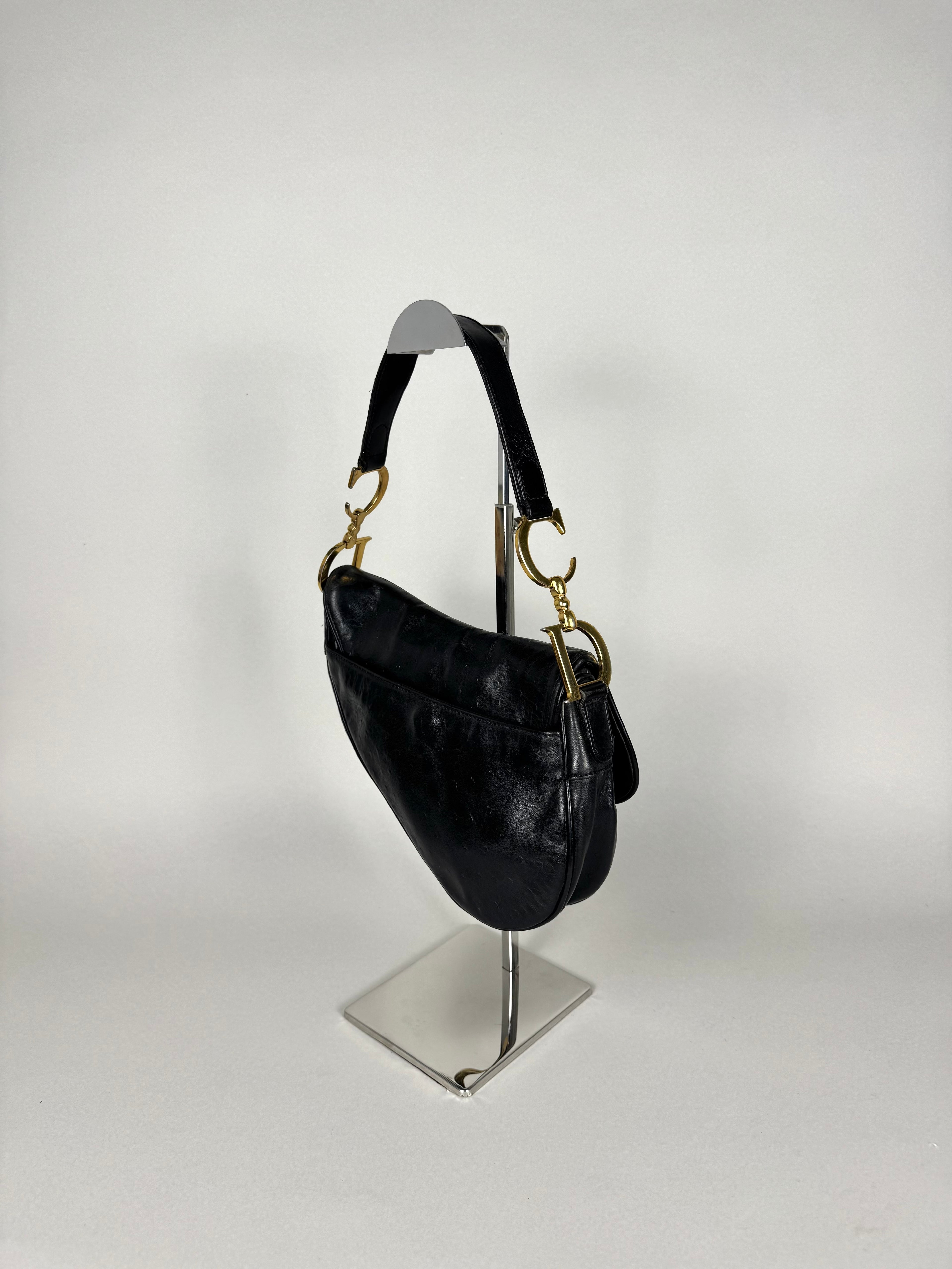 Christian Dior Saddle Ostrich Leather Black
