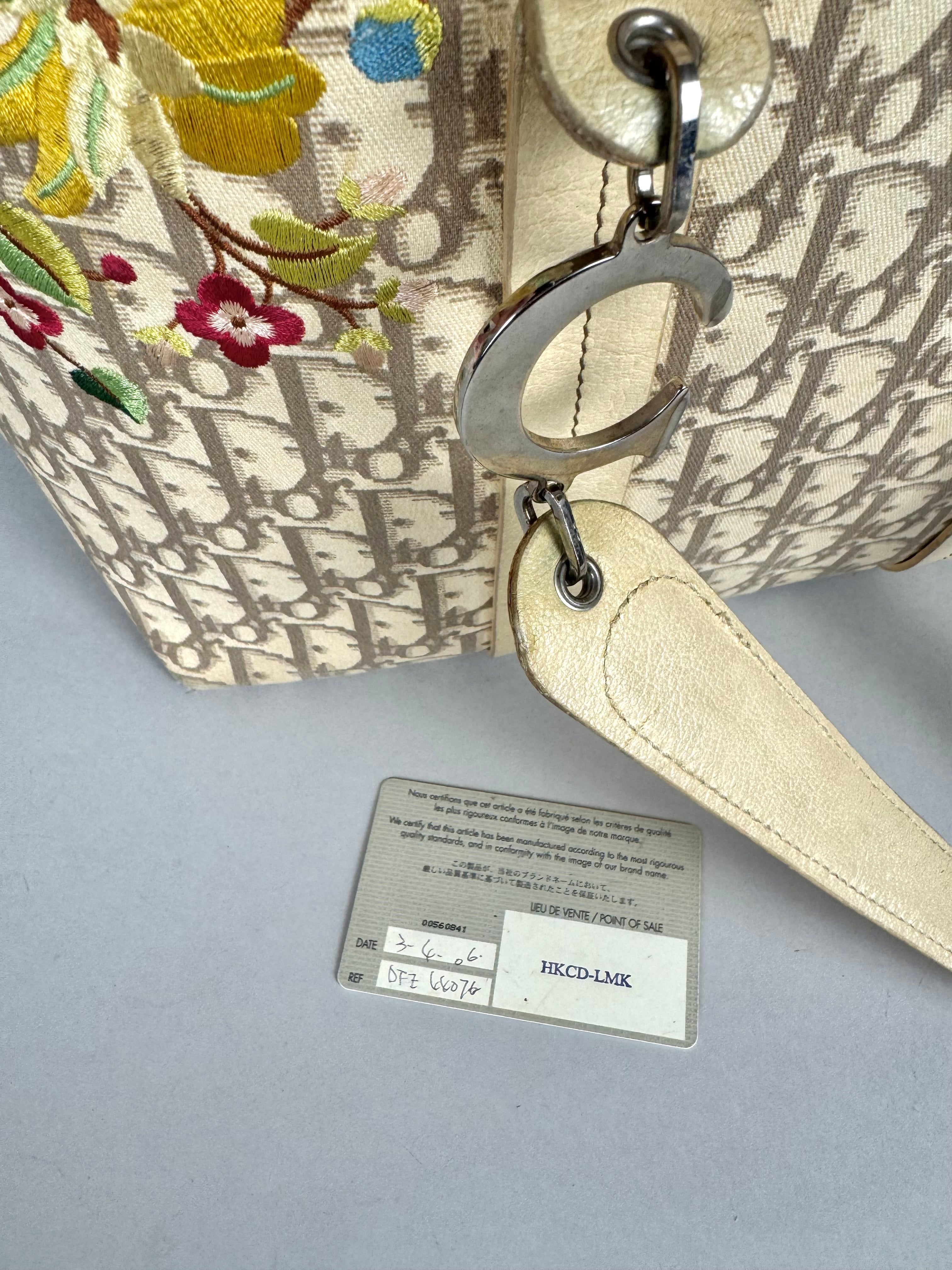 Christian Dior Beige Diorissimo Embroidered Flowers Tote