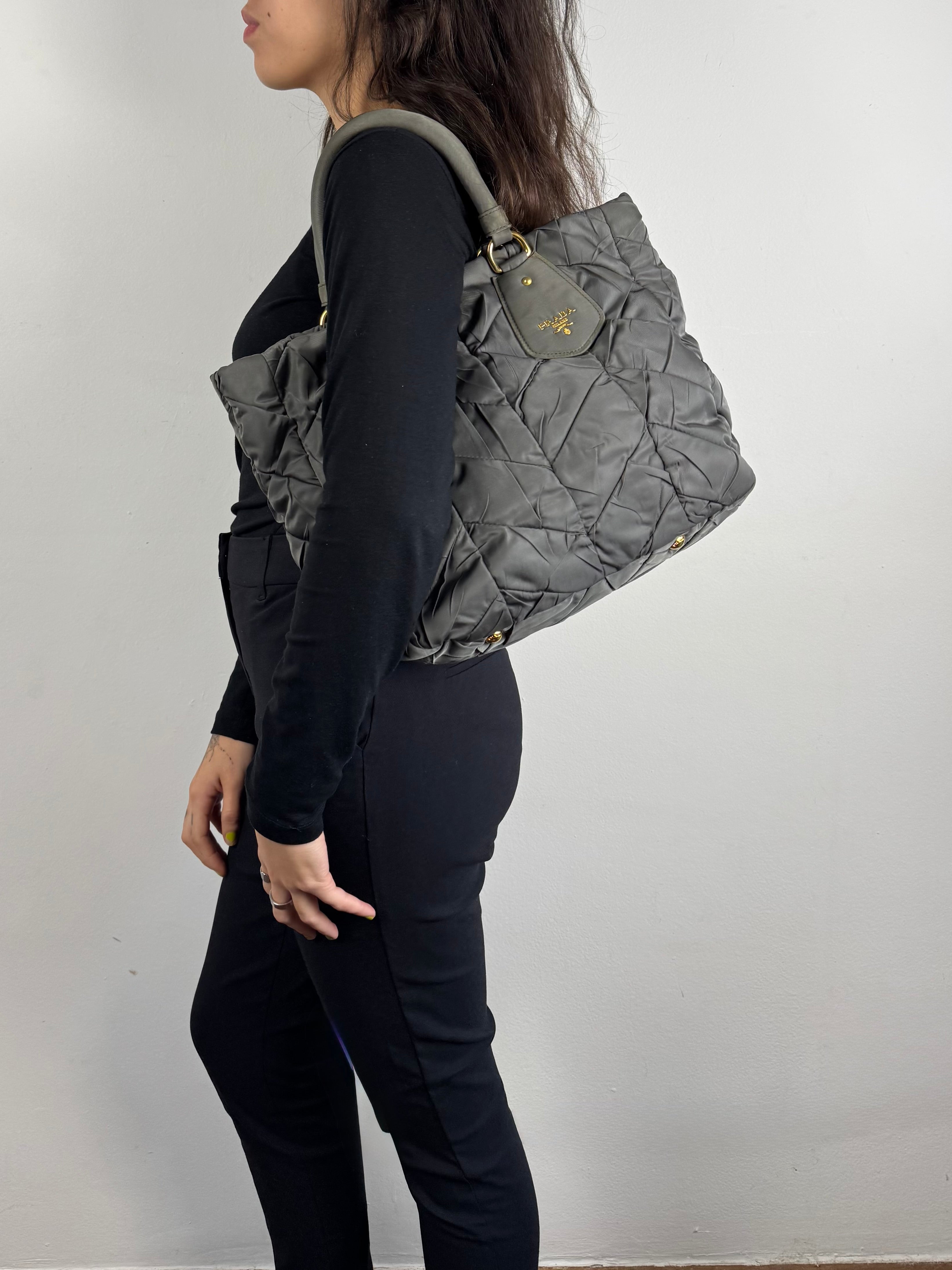 Prada Tessuto Chevron Nylon Tote Grey