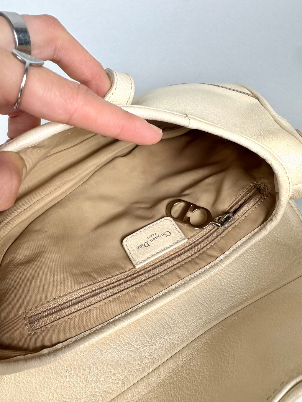 Christian Dior White Leather Strap Saddle