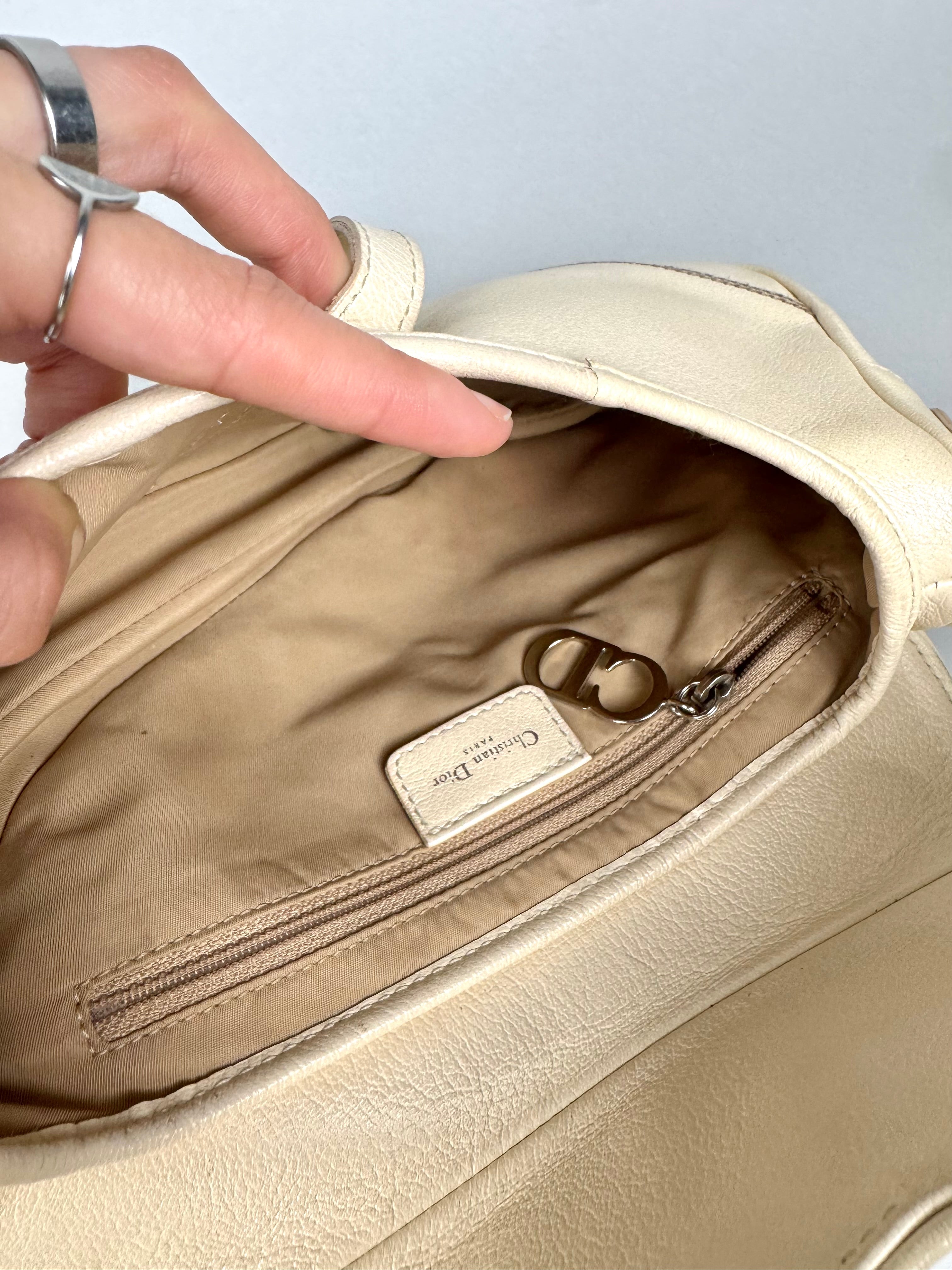 Christian Dior White Leather Strap Saddle