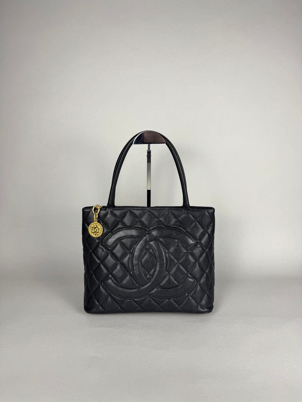 Chanel Medallion Black Leather Caviar Tote