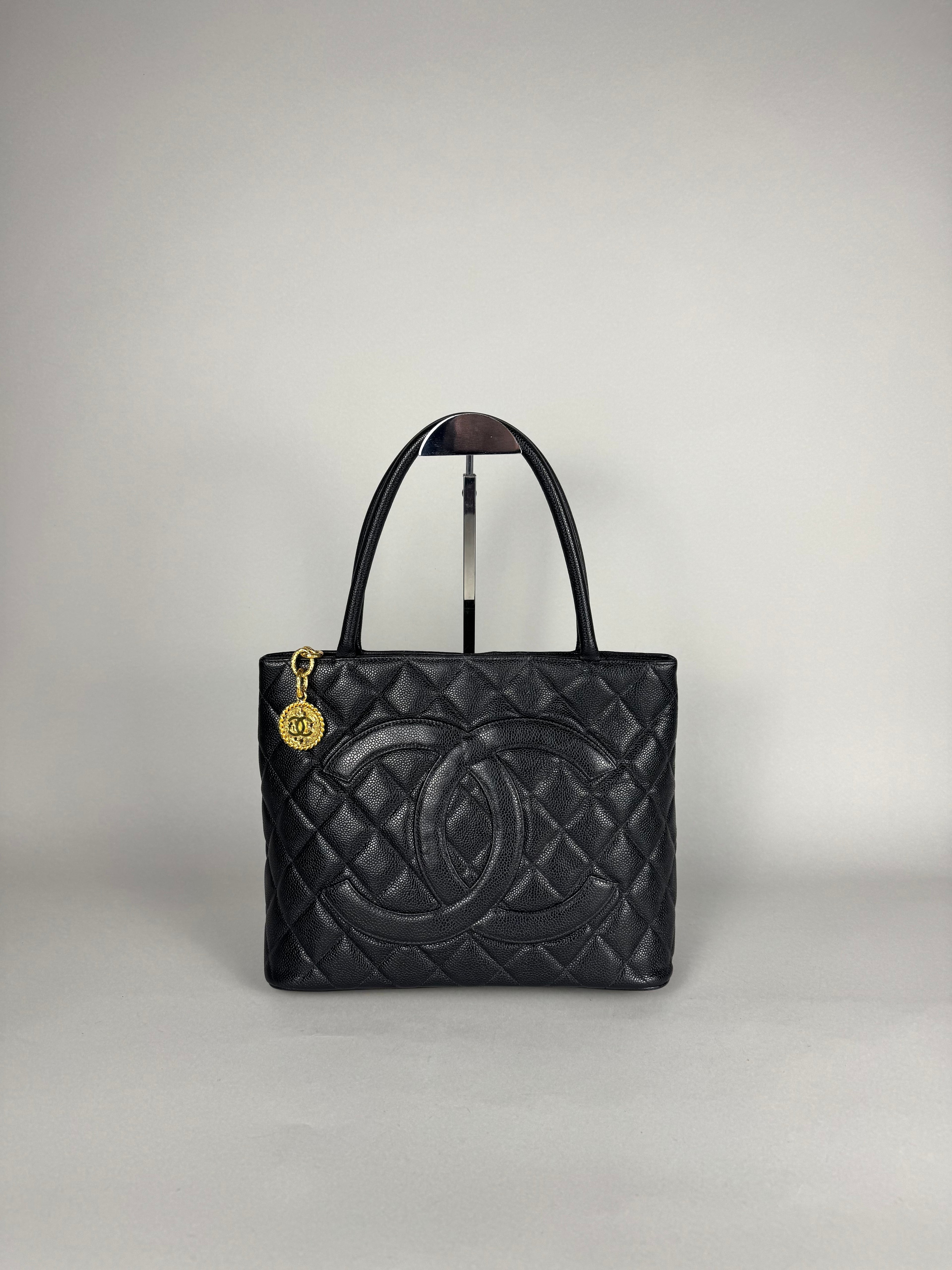Chanel Medallion Black Leather Caviar Tote