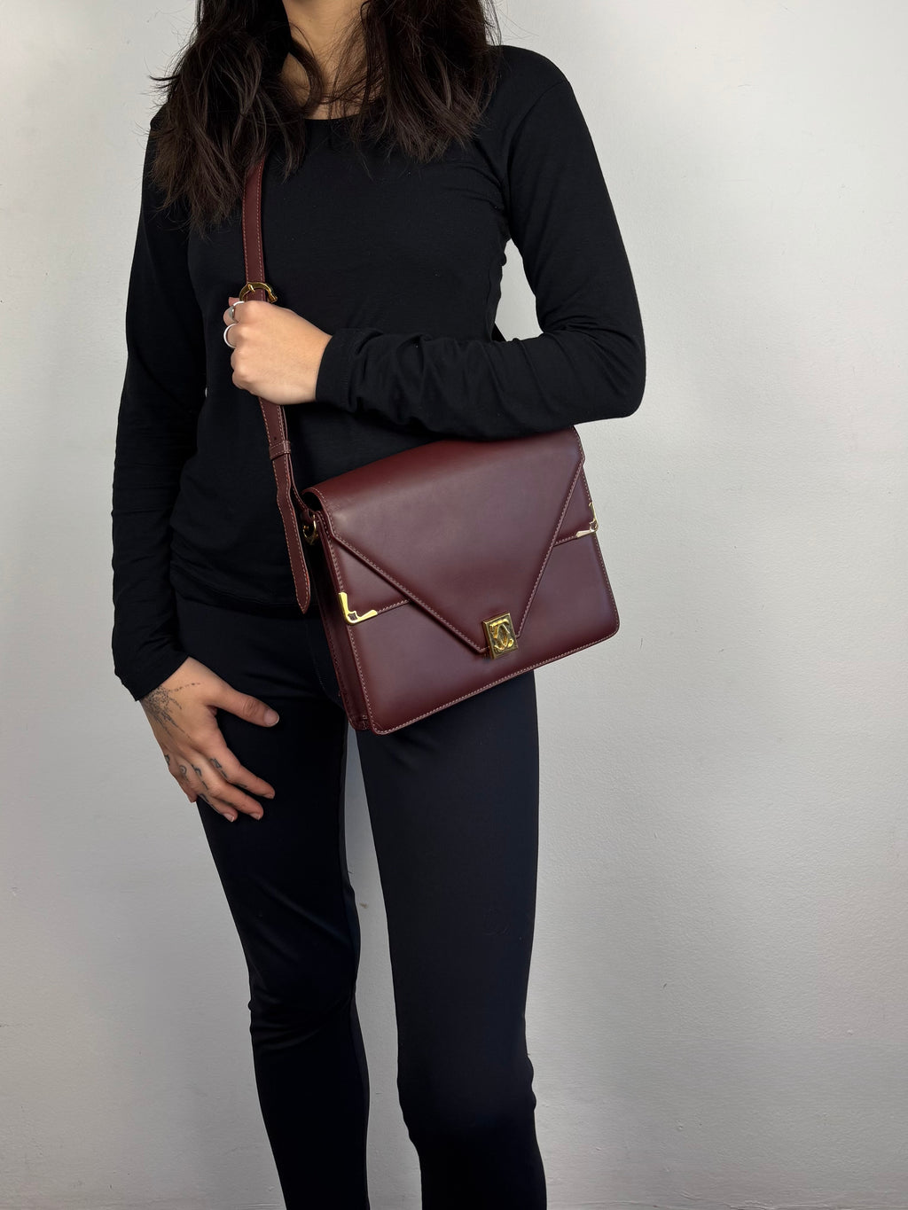 Cartier Classic Calfskin Leather Burgundy Envelope Double Flap