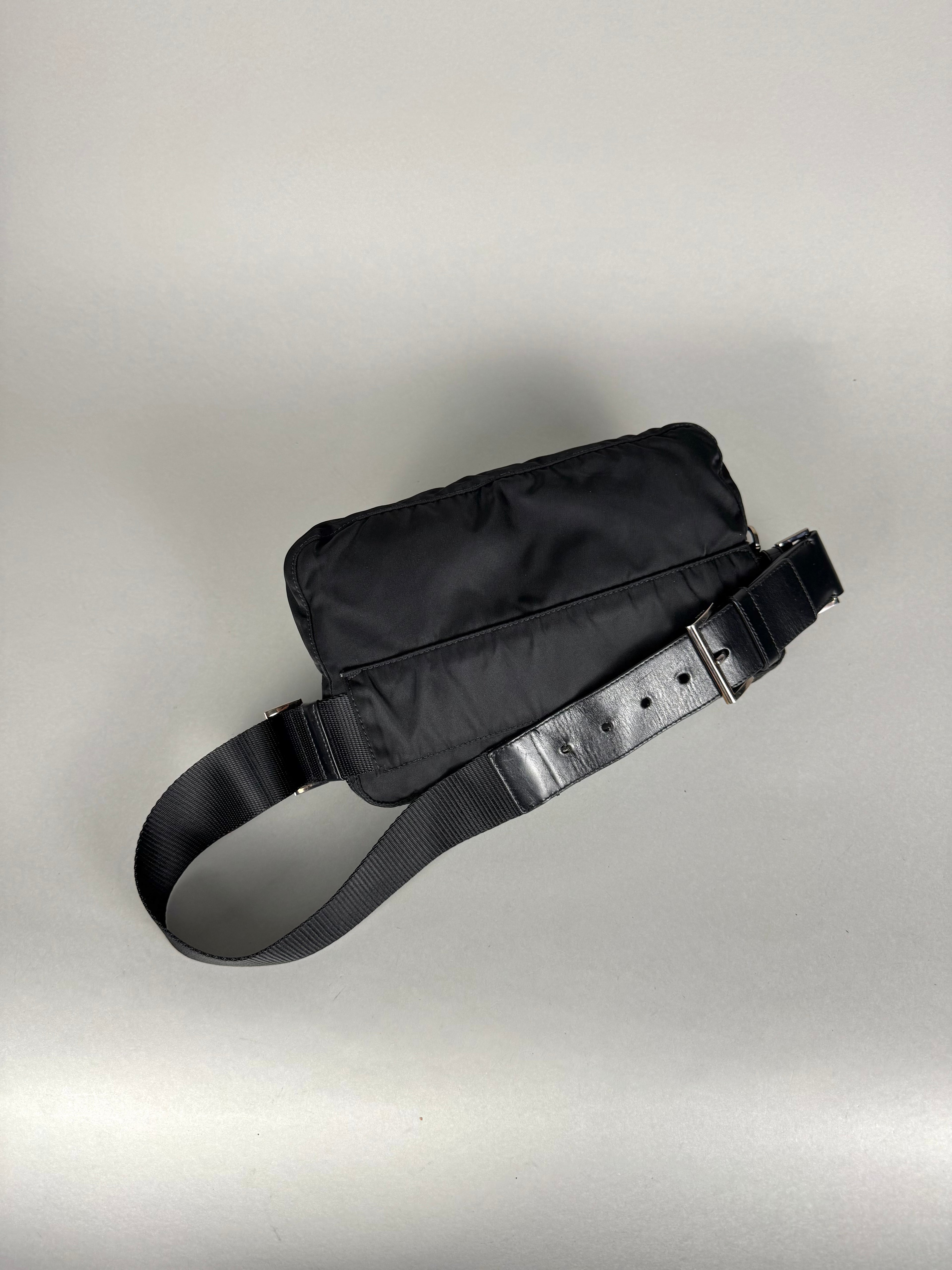 Prada Tessuto Nylon Black Saffiano Belt