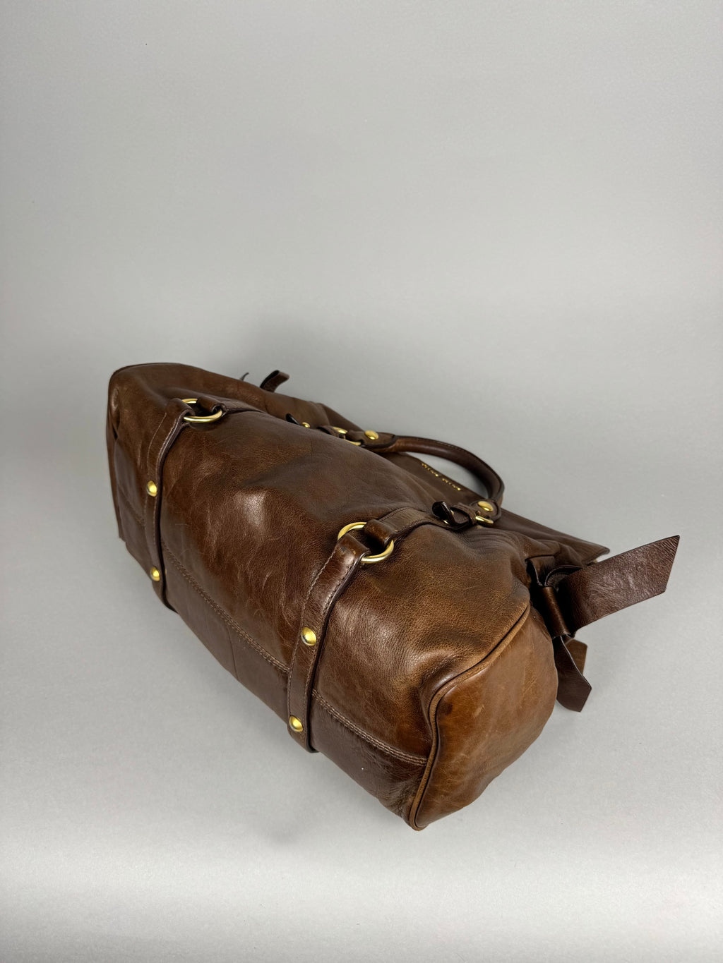Miu Miu Lux Bow Vitello Leather Brown Tote